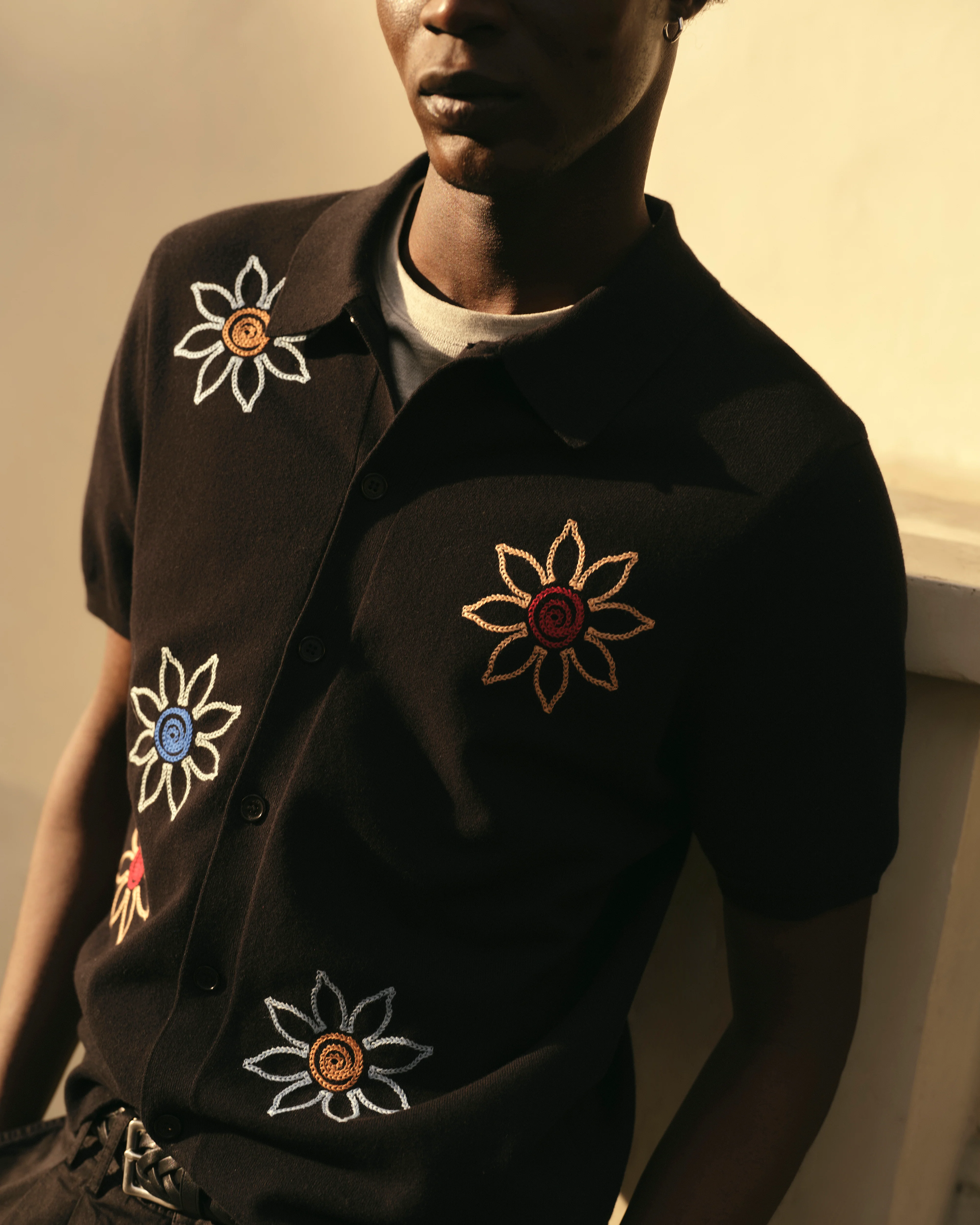Tellaro - Black Embroidered Knitted Cotton Polo - Image 3