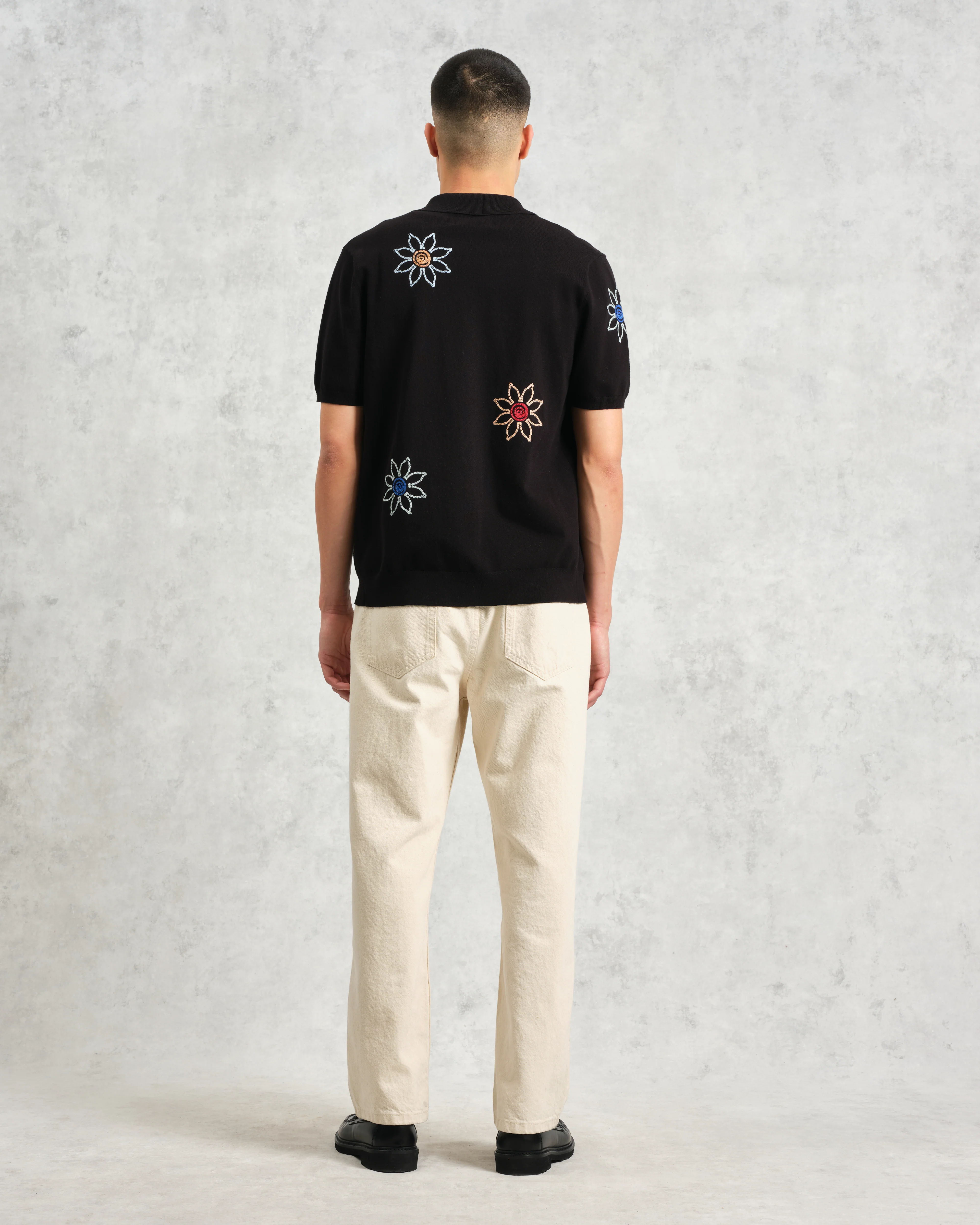 Tellaro - Black Embroidered Knitted Cotton Polo - Image 9