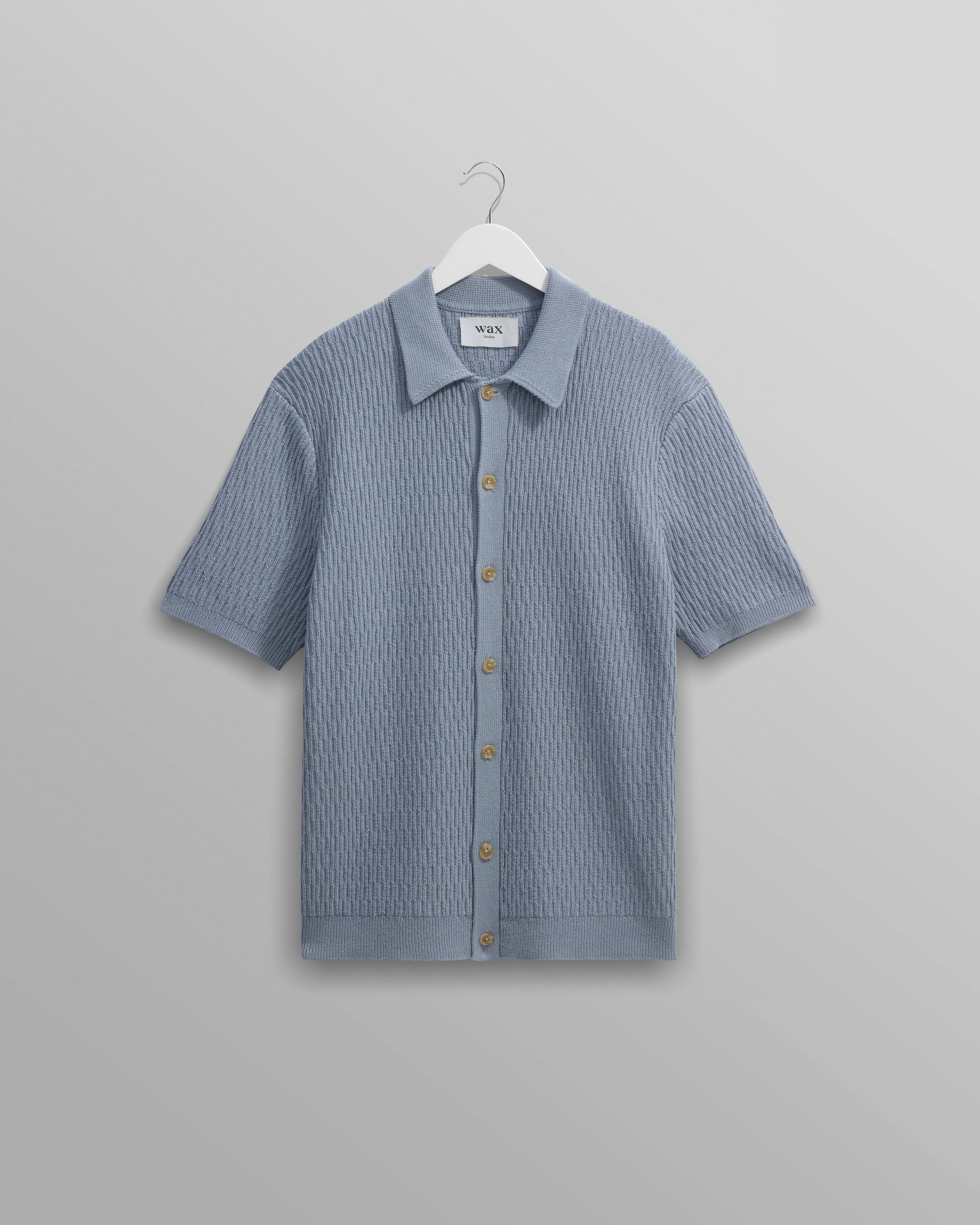 Tellaro - Blue Honeycomb Knitted Cotton Polo Shirt