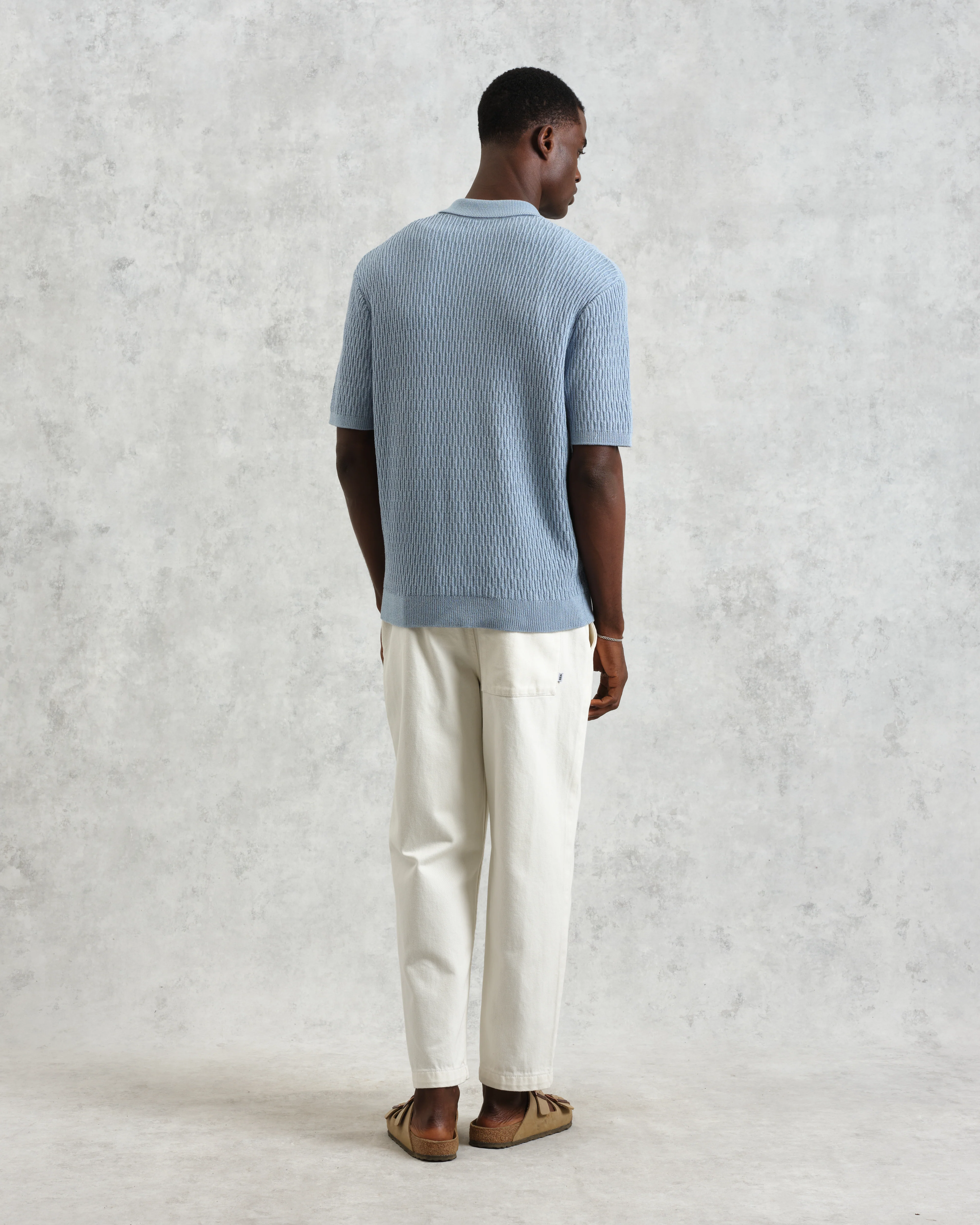 Tellaro - Blue Honeycomb Knitted Cotton Polo Shirt - Image 6