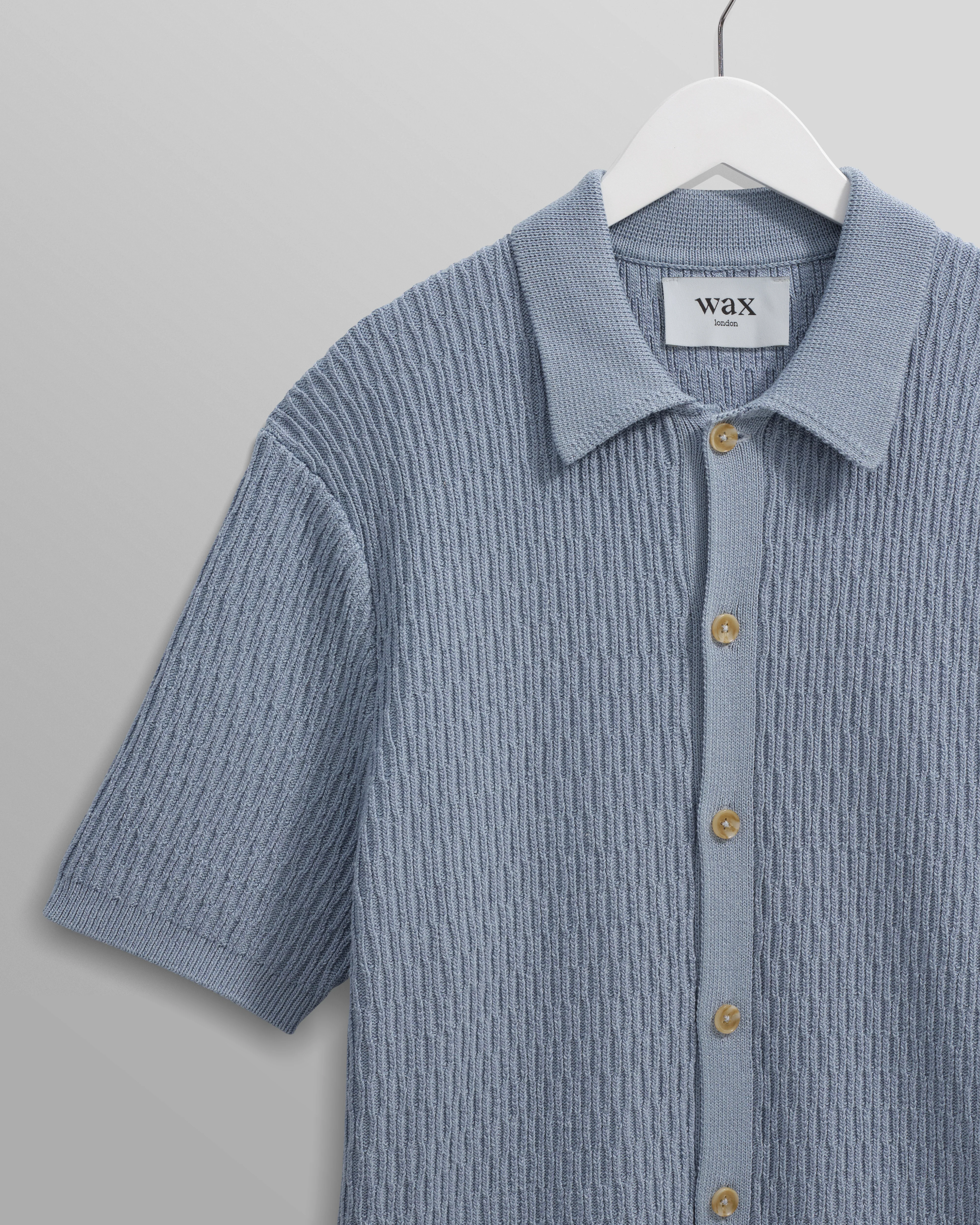 Tellaro - Blue Honeycomb Knitted Cotton Polo Shirt - Image 8