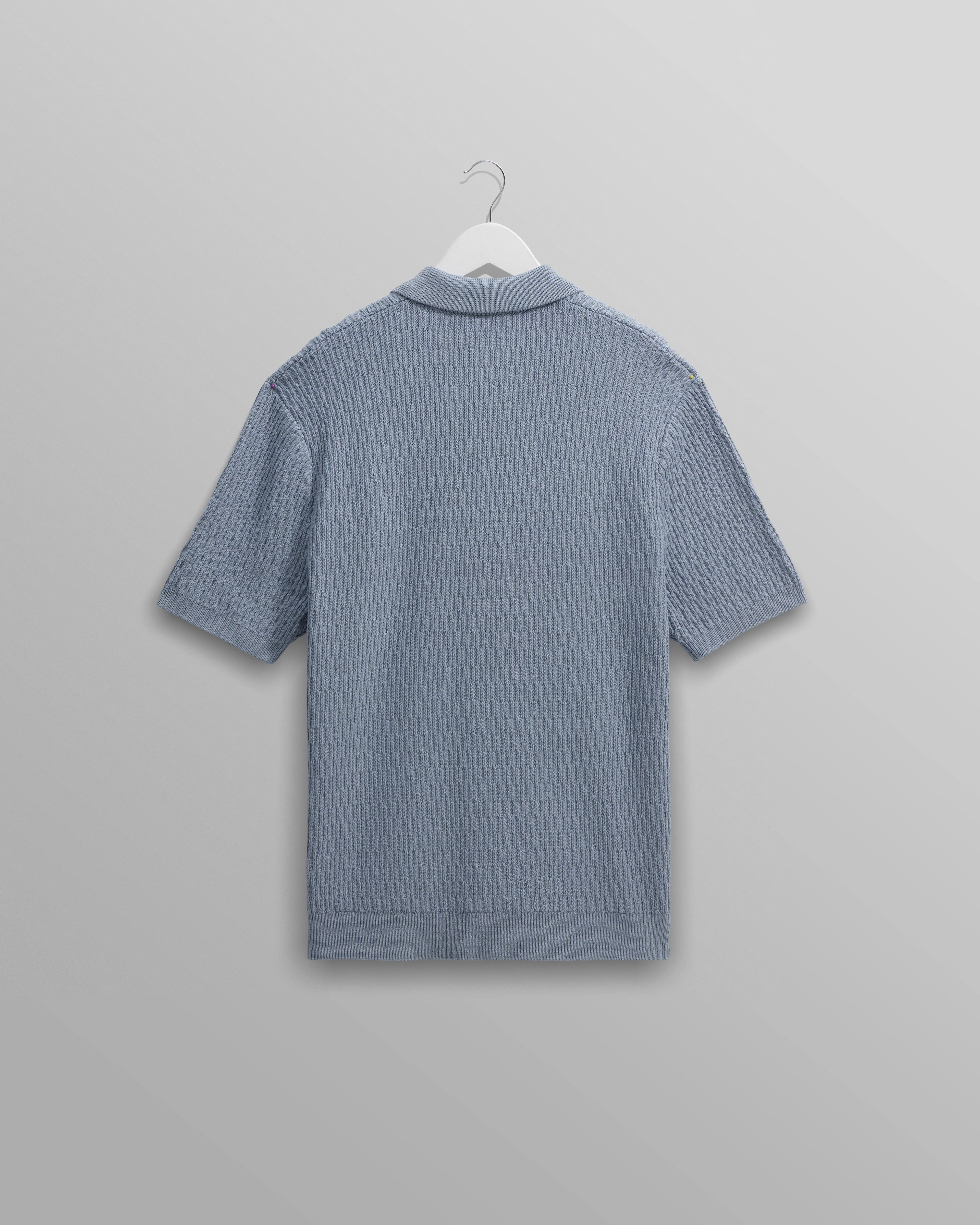 Tellaro - Blue Honeycomb Knitted Cotton Polo Shirt - Image 9