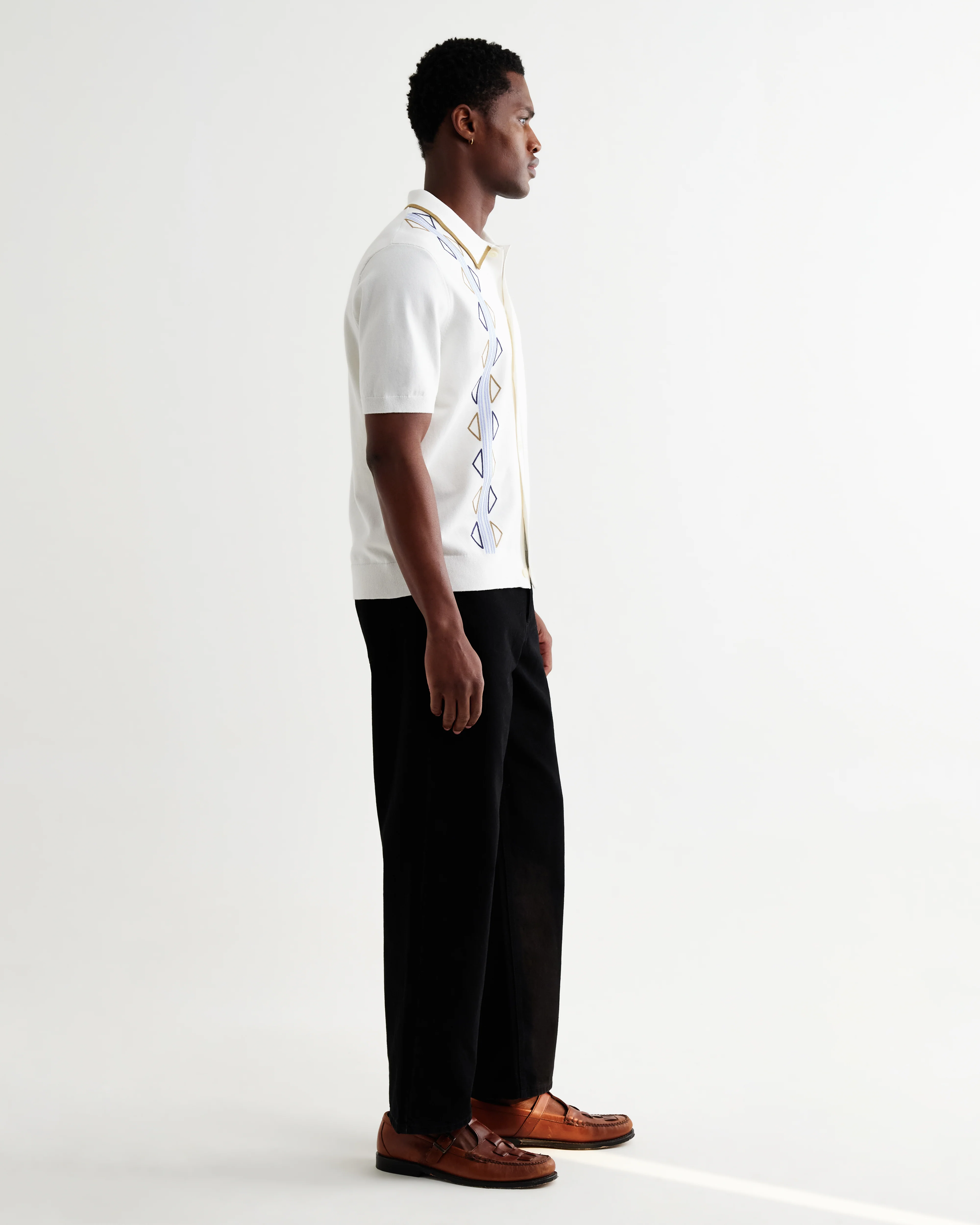 Tellaro - Ecru And Blue Retro Embroidered Shirt - Image 7