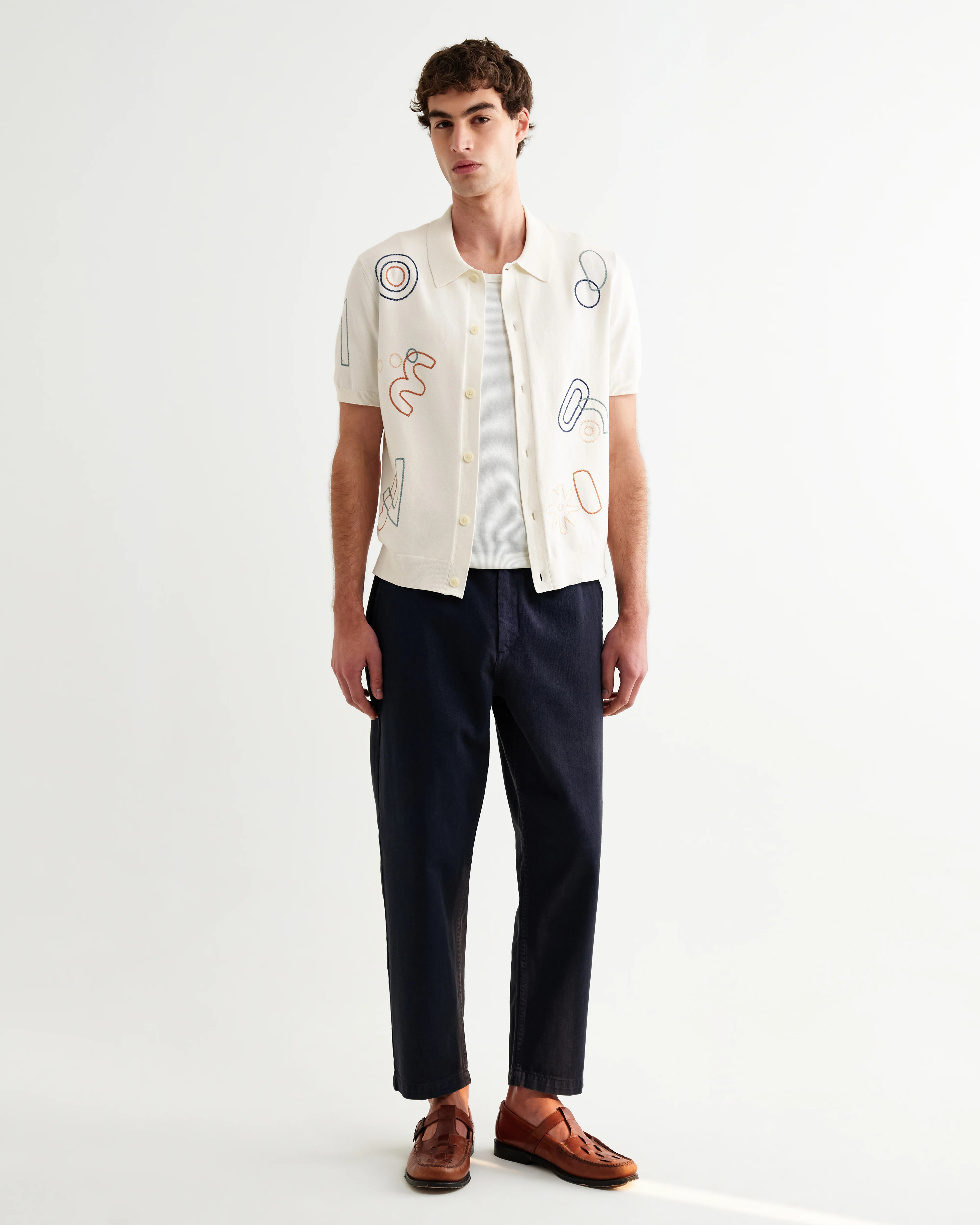 Tellaro - Ecru And Multicolour Shapes Embroidered Shirt - Image 4