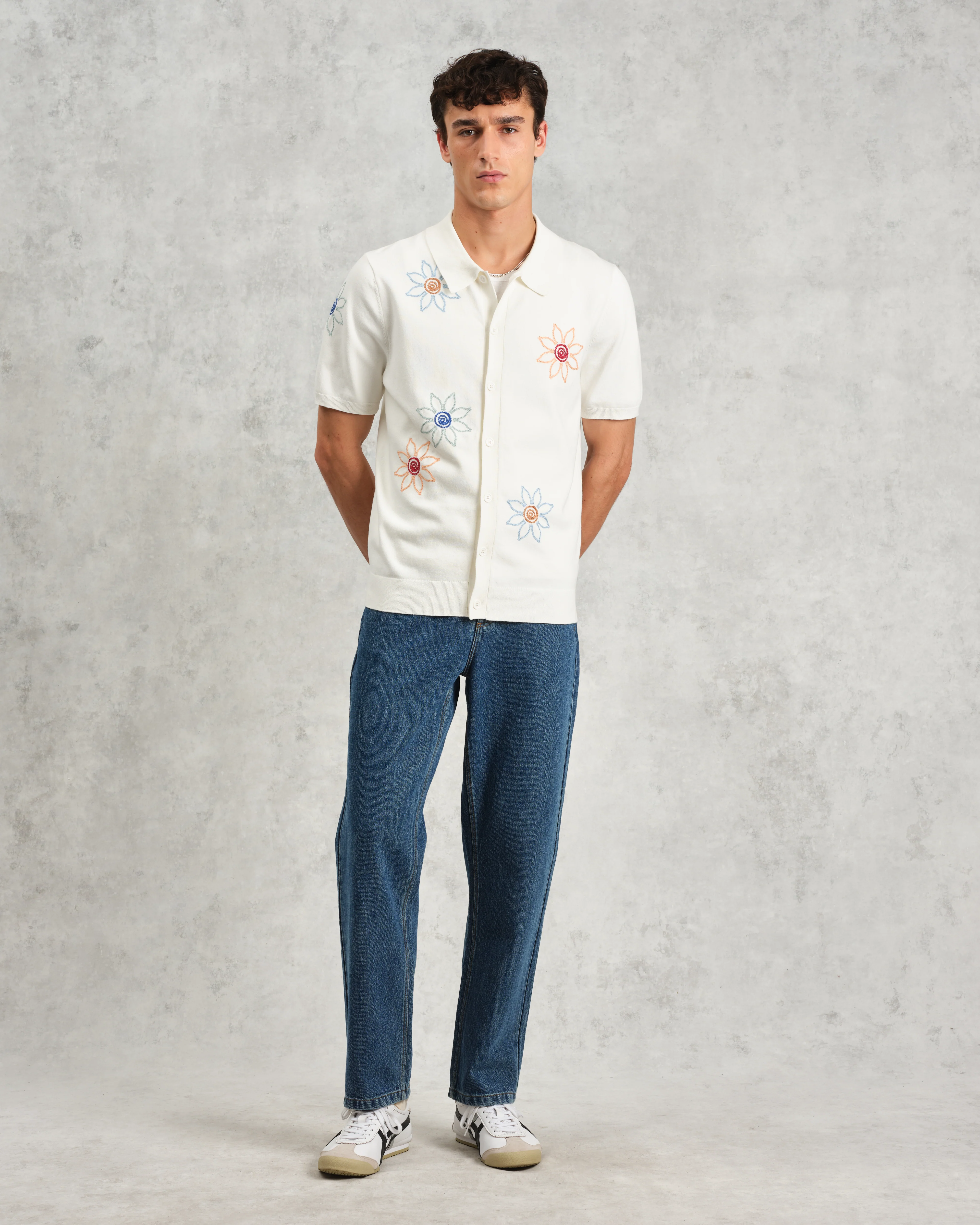 Tellaro - Ecru Embroidered Knitted Cotton Polo Shirt - Image 4