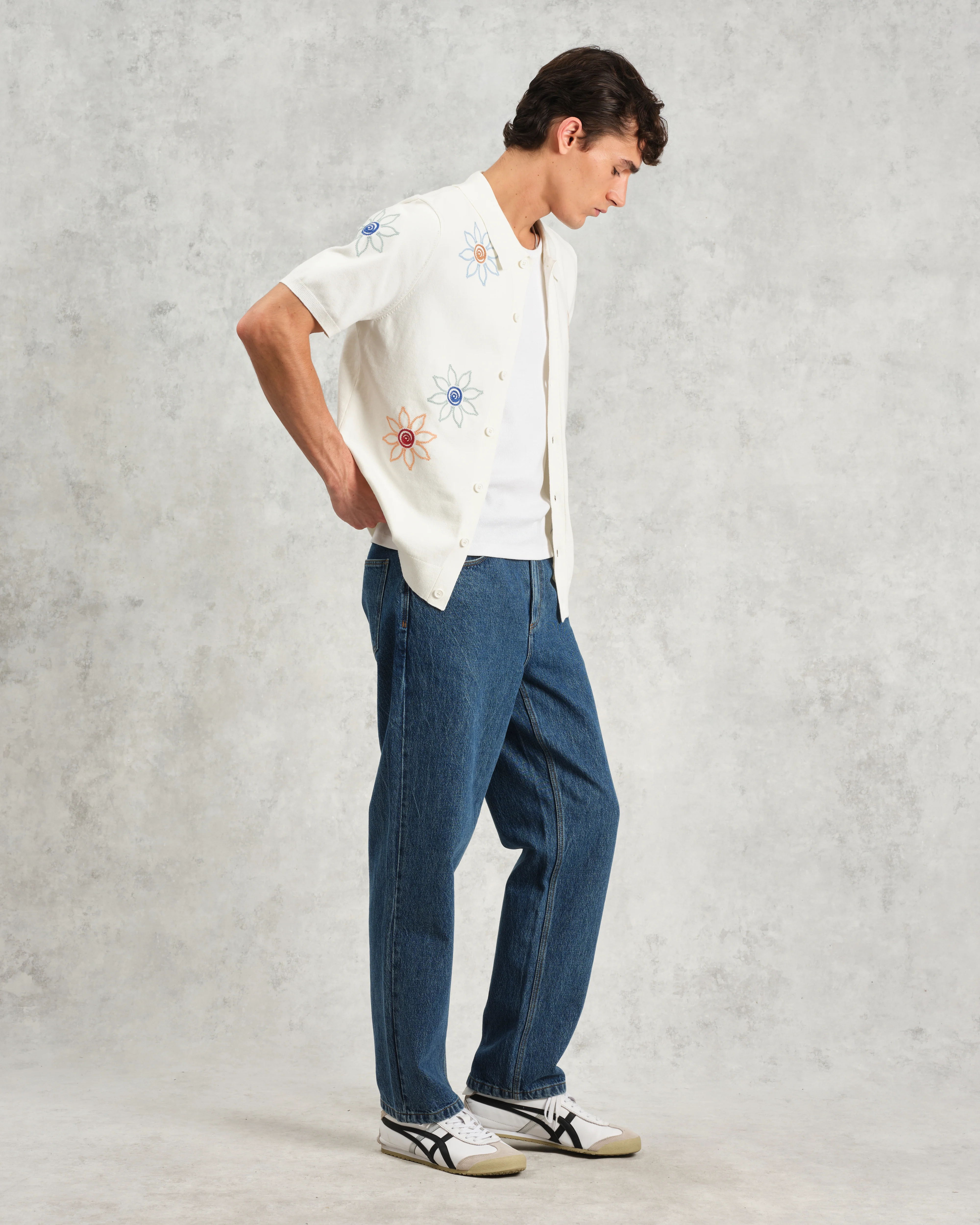 Tellaro - Ecru Embroidered Knitted Cotton Polo Shirt - Image 5