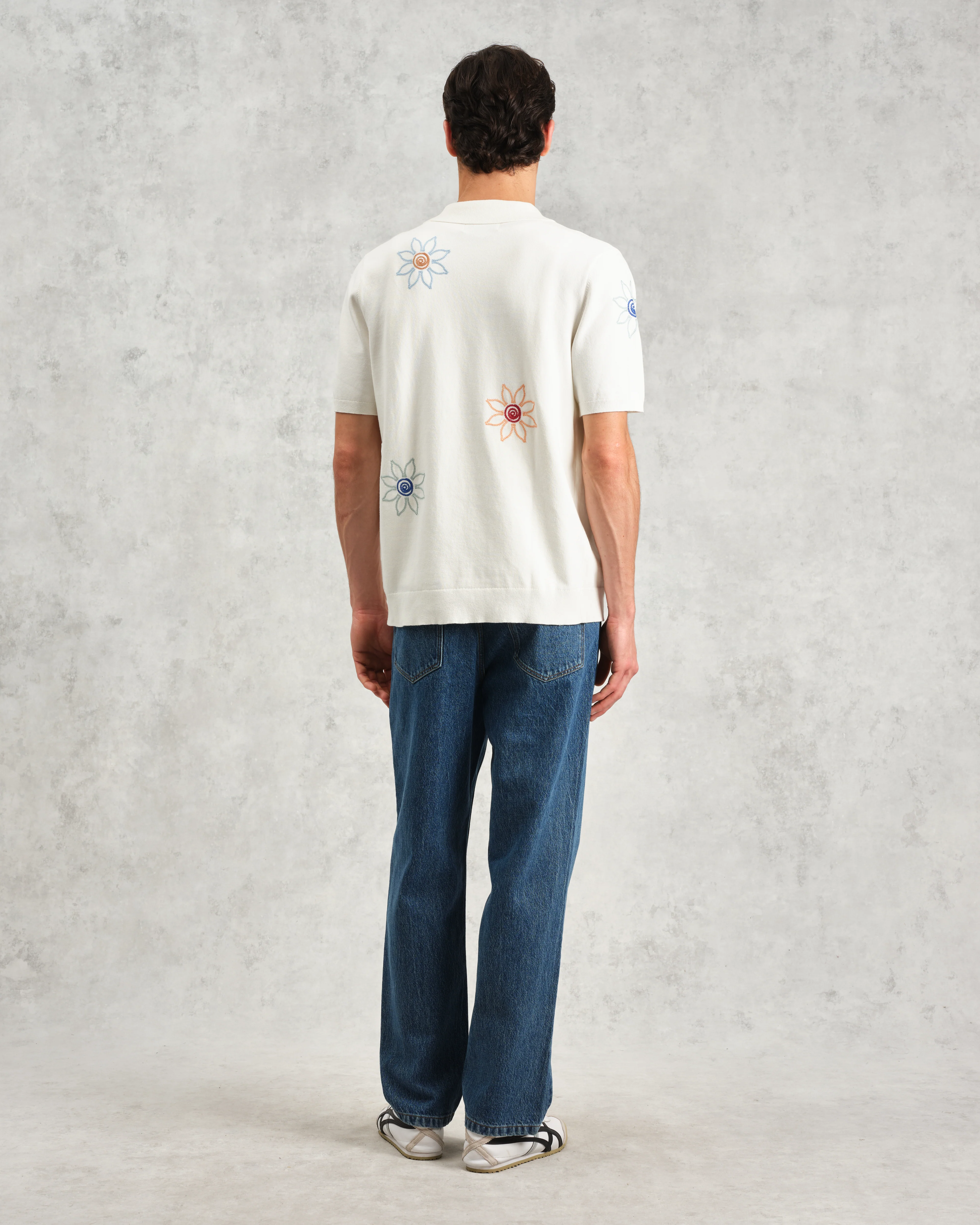 Tellaro - Ecru Embroidered Knitted Cotton Polo Shirt - Image 6