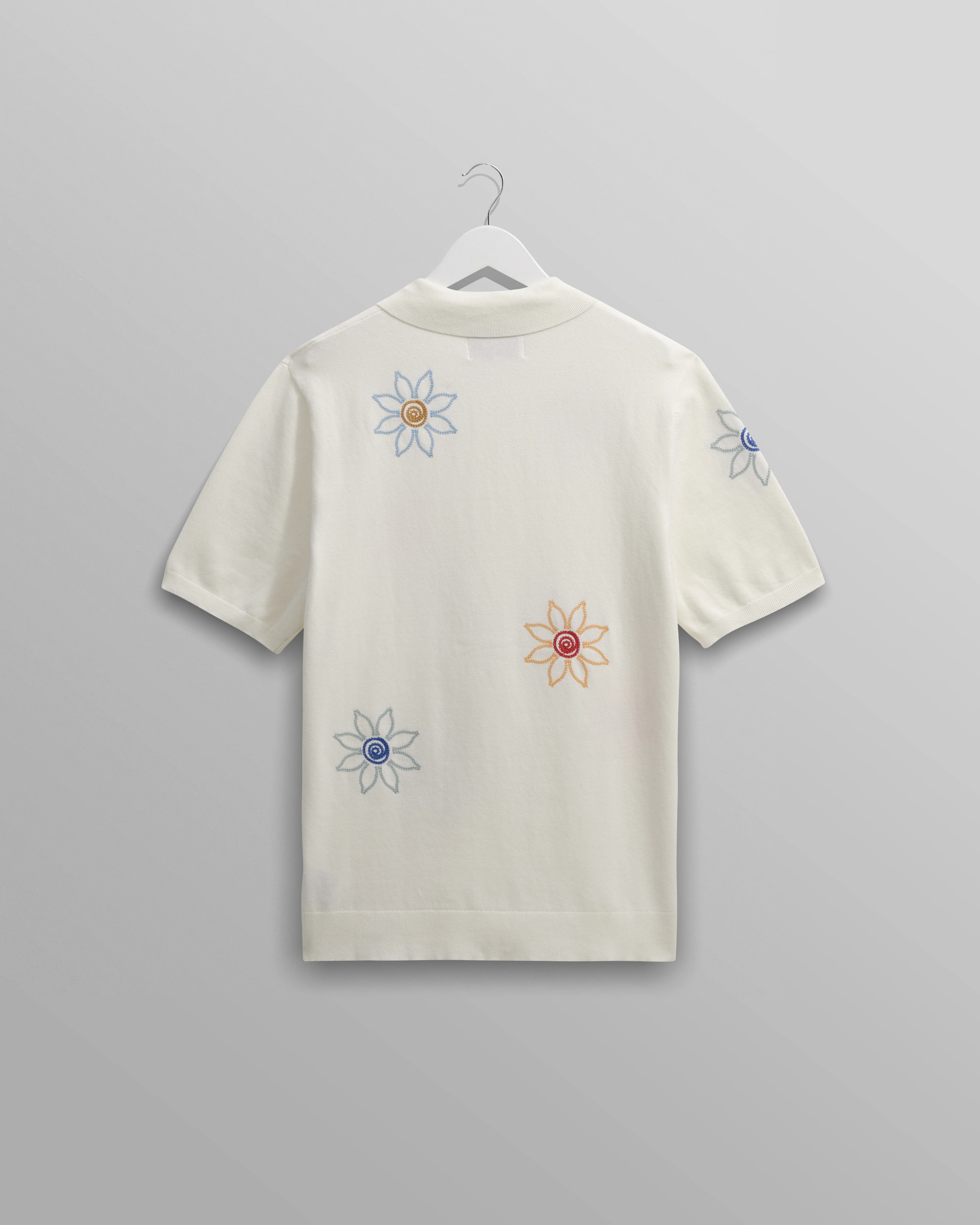 Tellaro - Ecru Embroidered Knitted Cotton Polo Shirt - Image 9