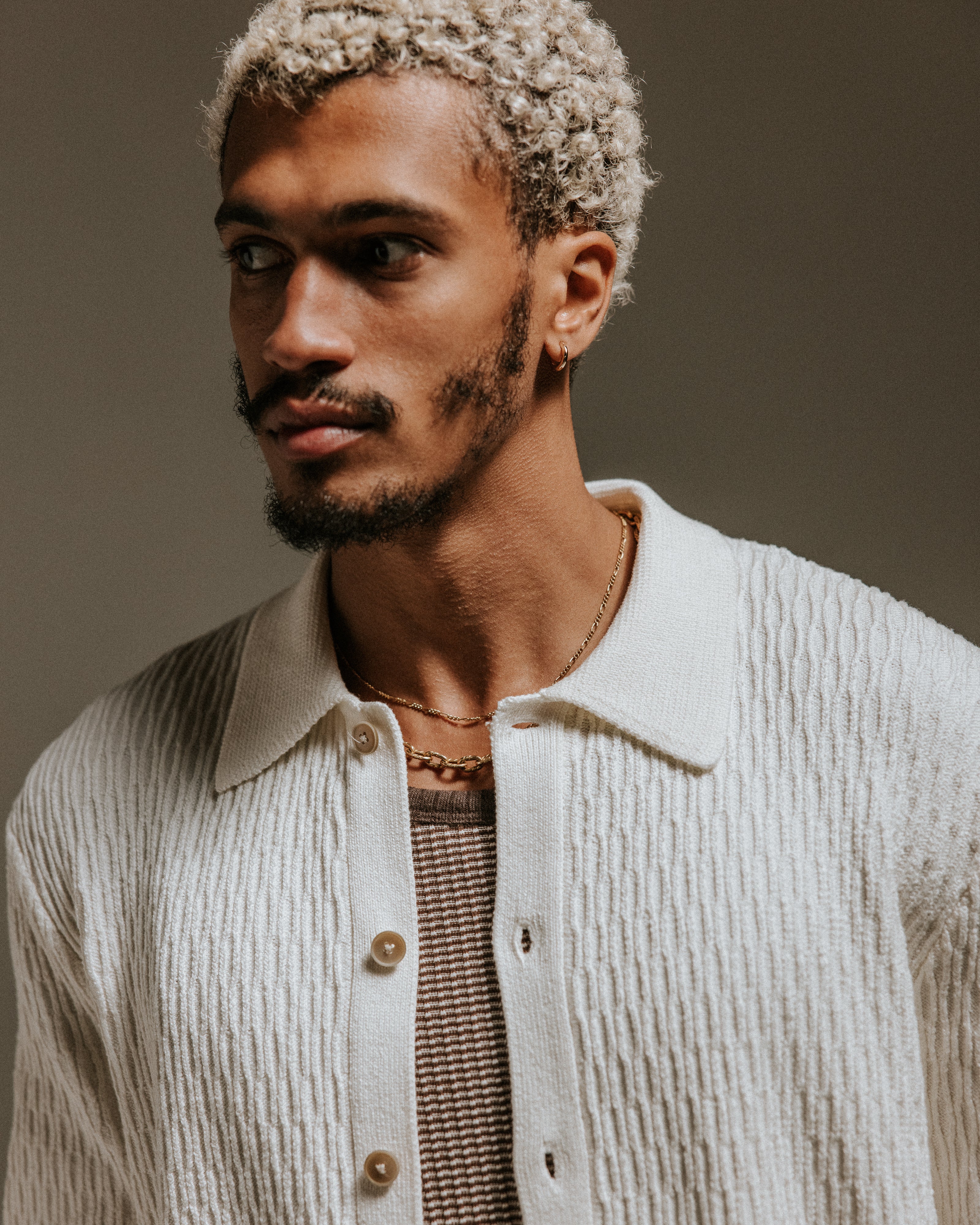 Tellaro - Ecru Honeycomb Knitted Cotton Polo Shirt - Image 4