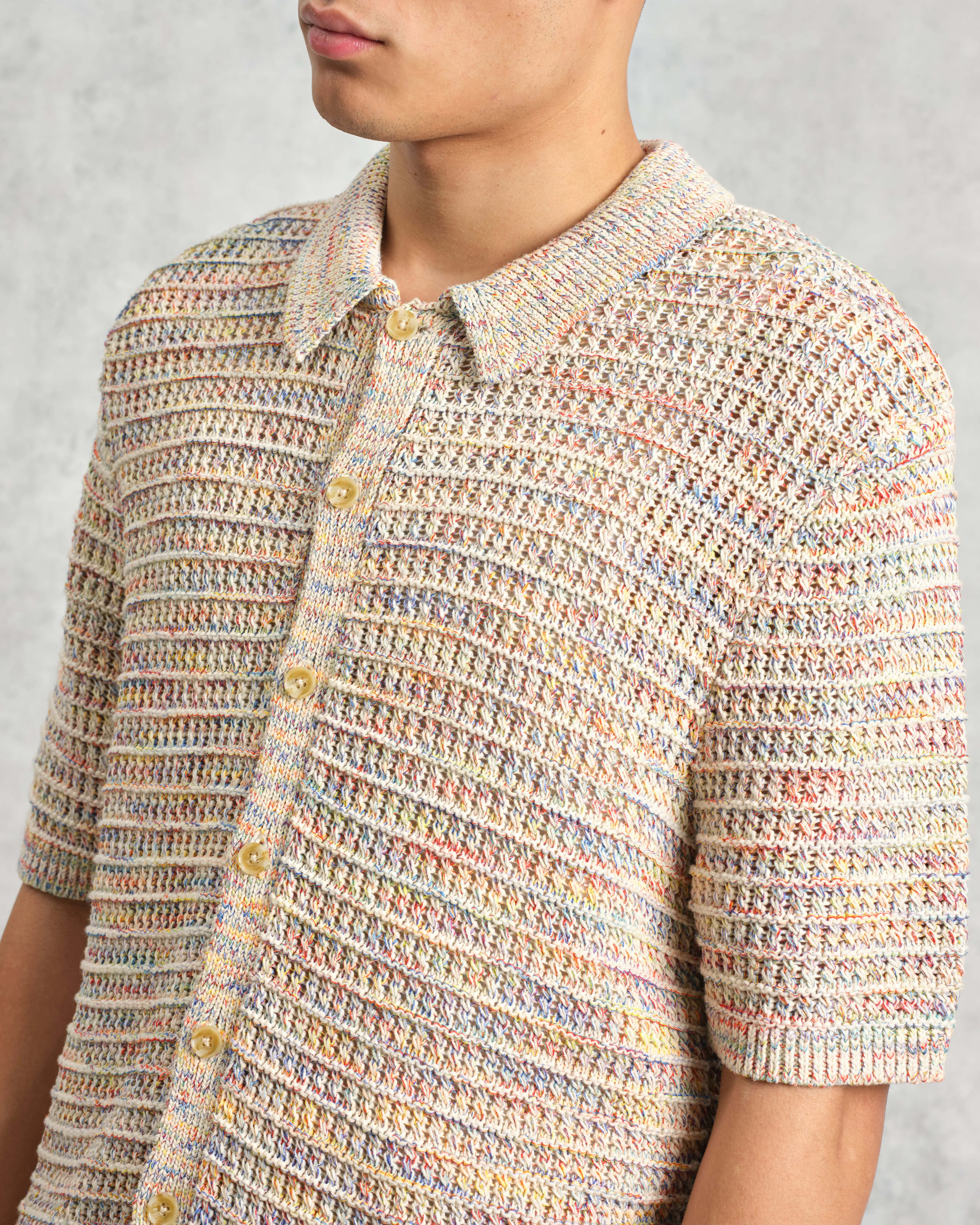 Tellaro - Multicolour Twist Knitted Cotton Polo Shirt - Image 3