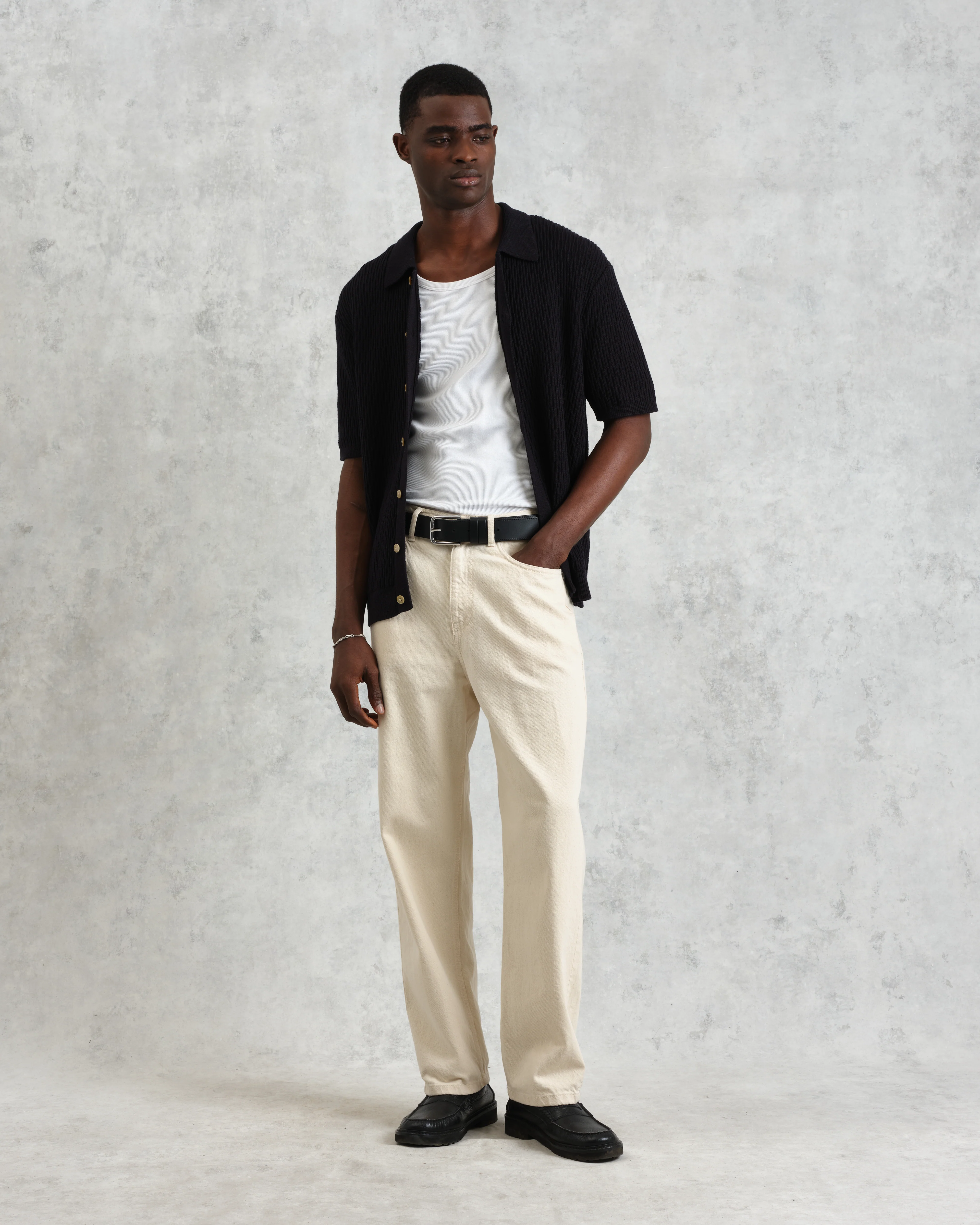 Tellaro - Navy Honeycomb Knitted Cotton Polo Shirt - Image 3