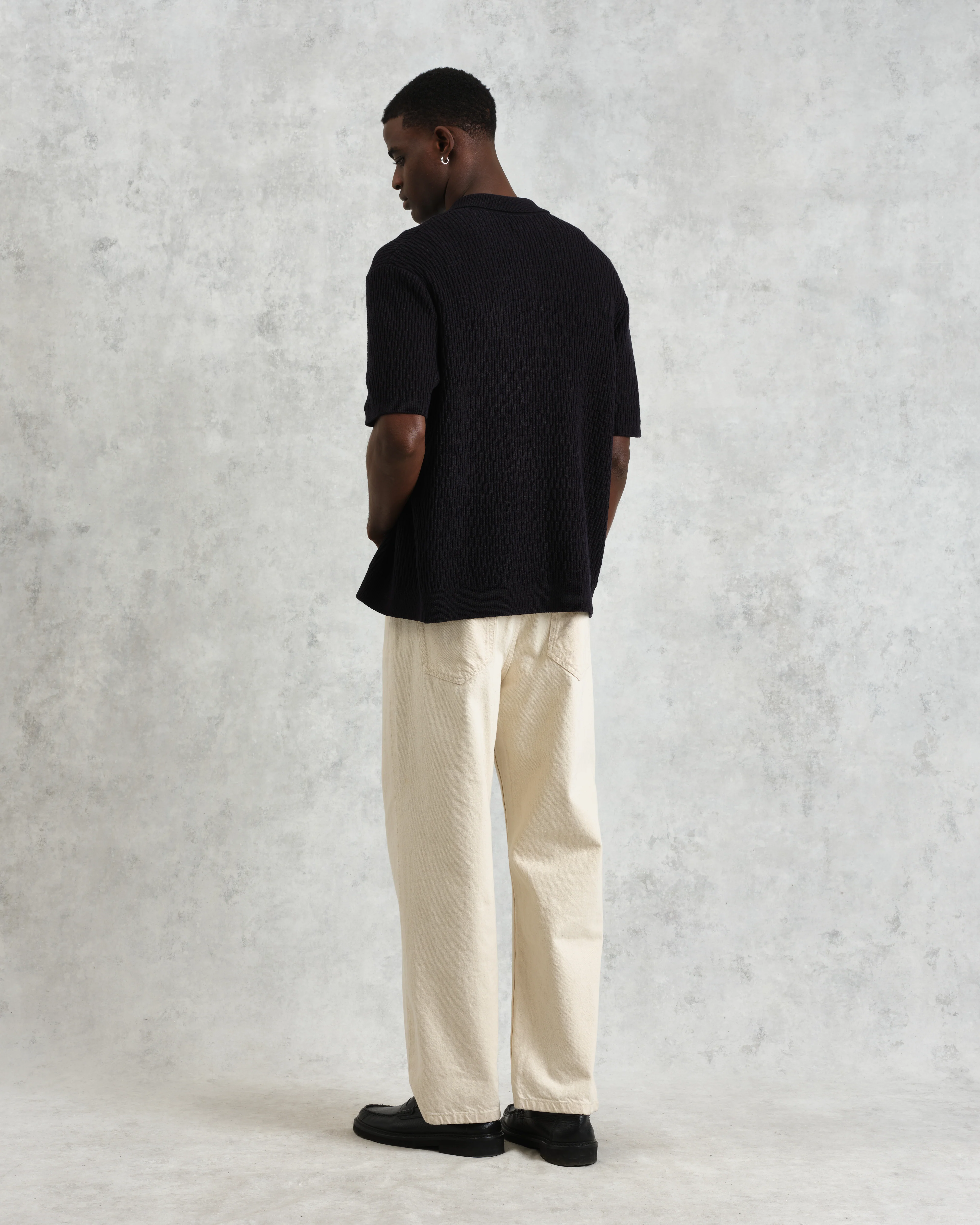 Tellaro - Navy Honeycomb Knitted Cotton Polo Shirt - Image 7