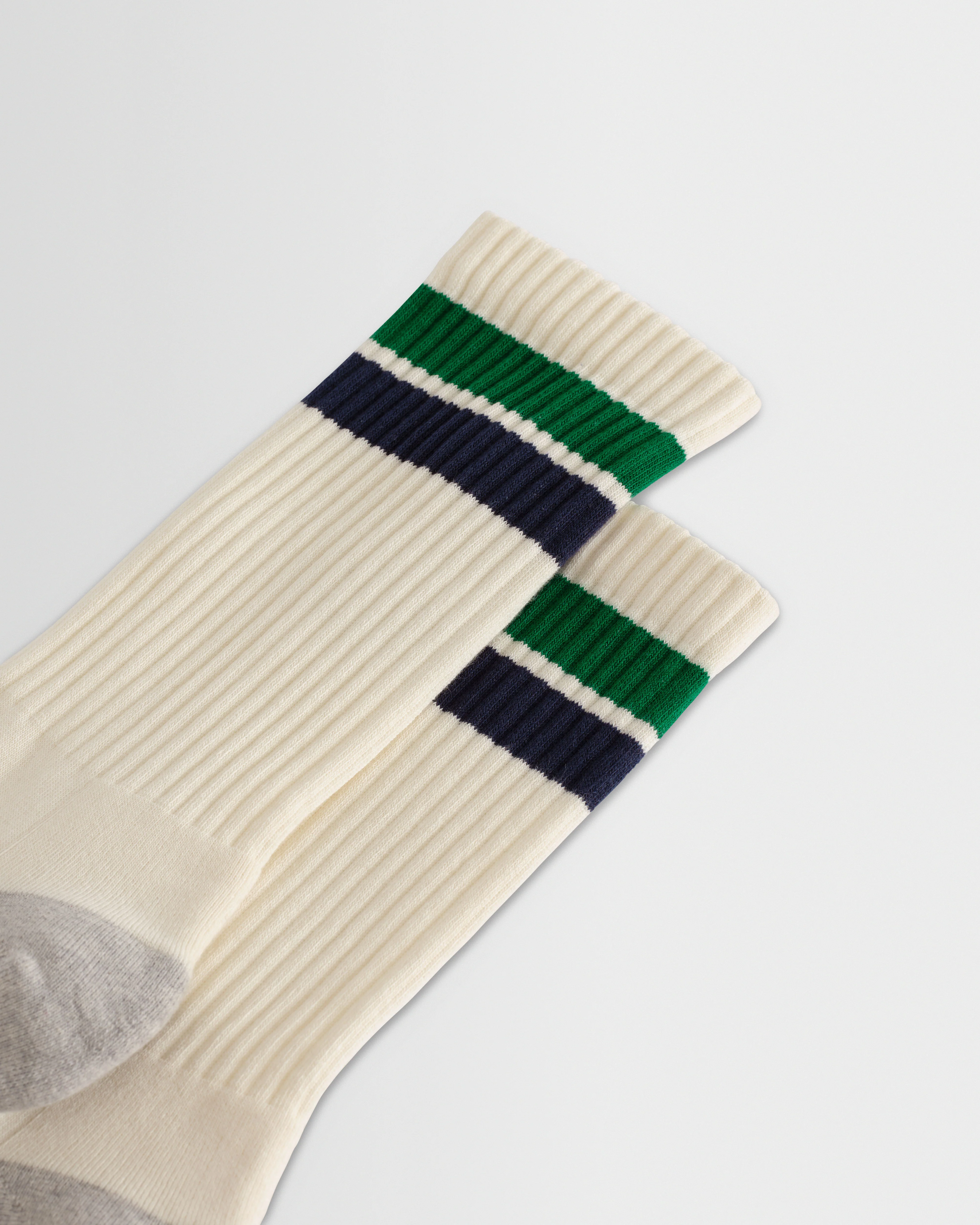 Thorpe - Ecru And Green Block Stripe Sports Socks - Image 2