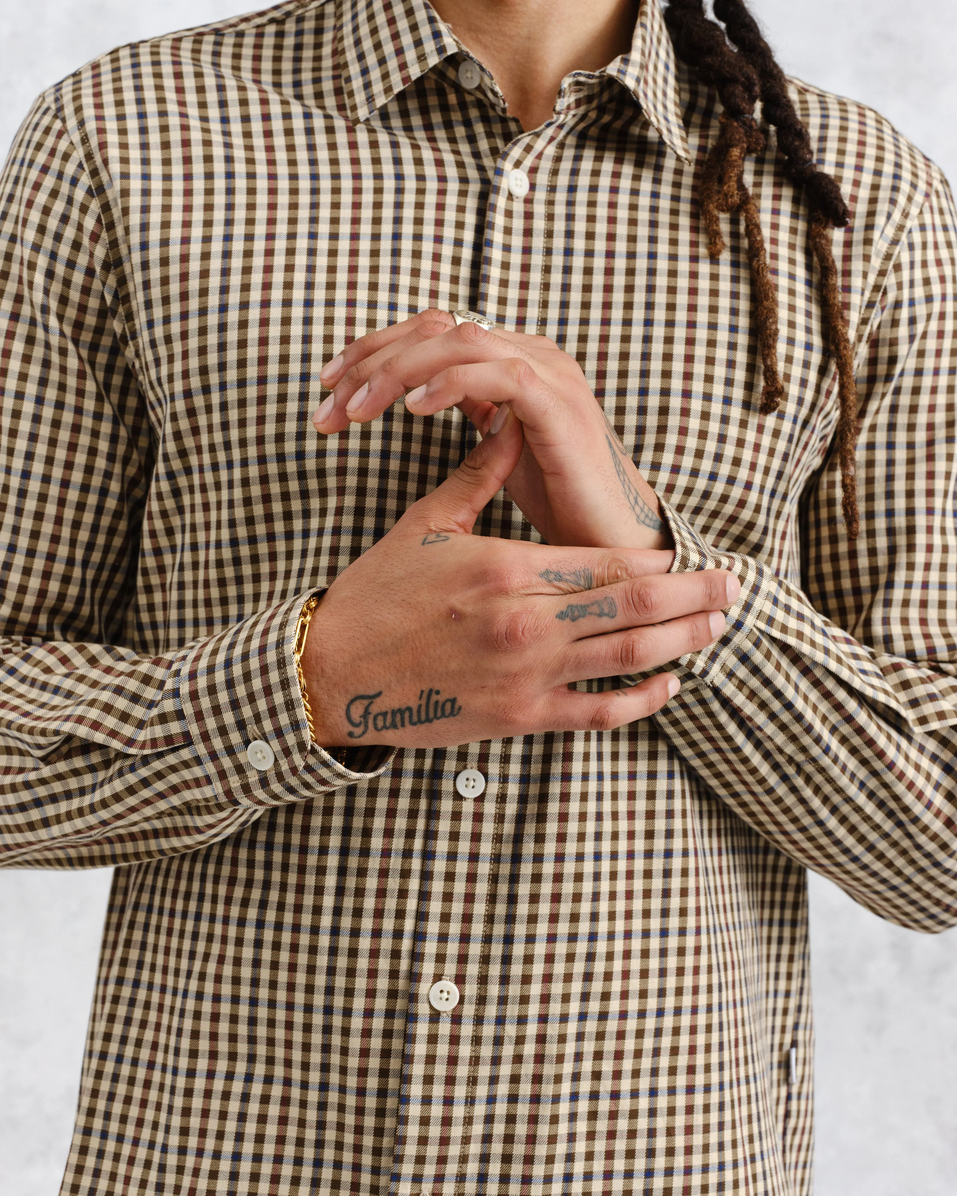 Trin - Beige Check Cotton Shirt - Image 2