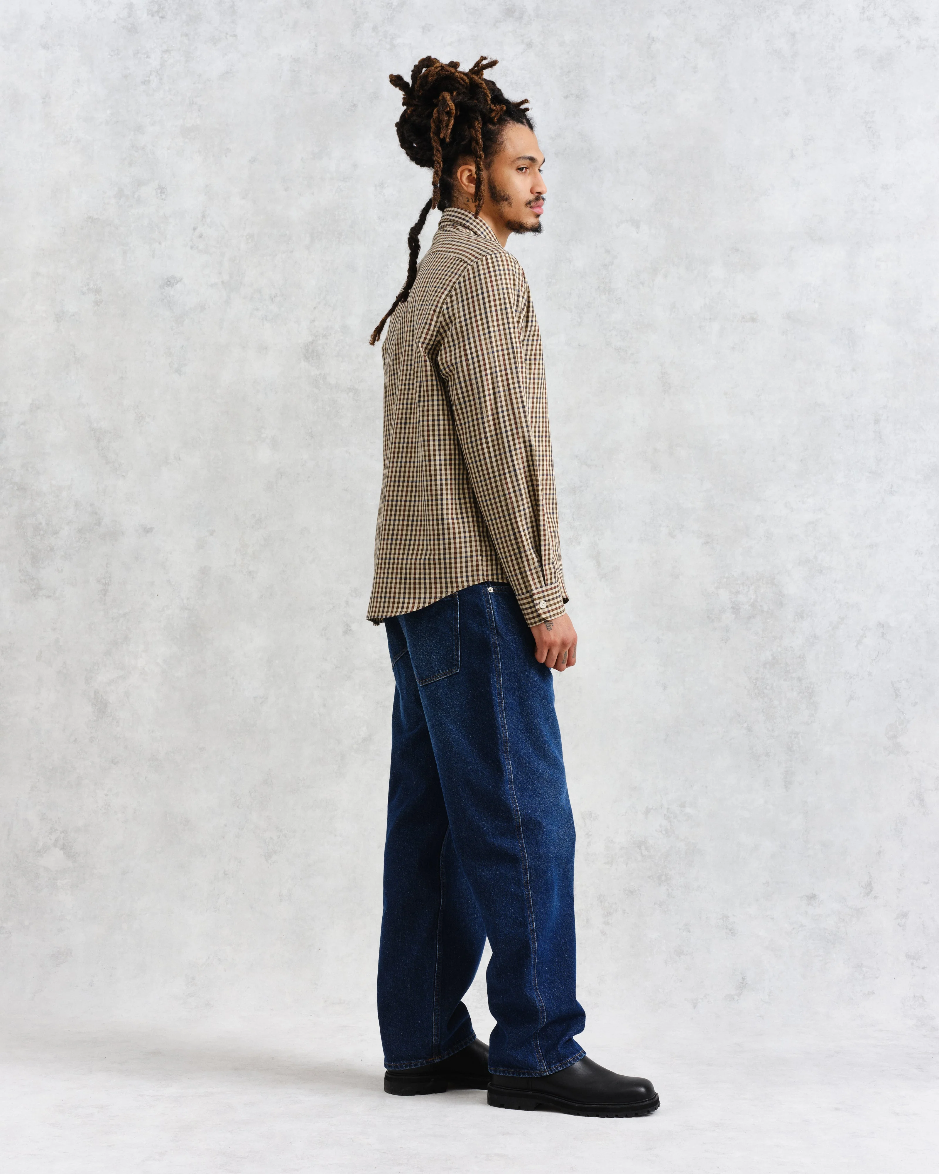 Trin - Beige Check Cotton Shirt - Image 4
