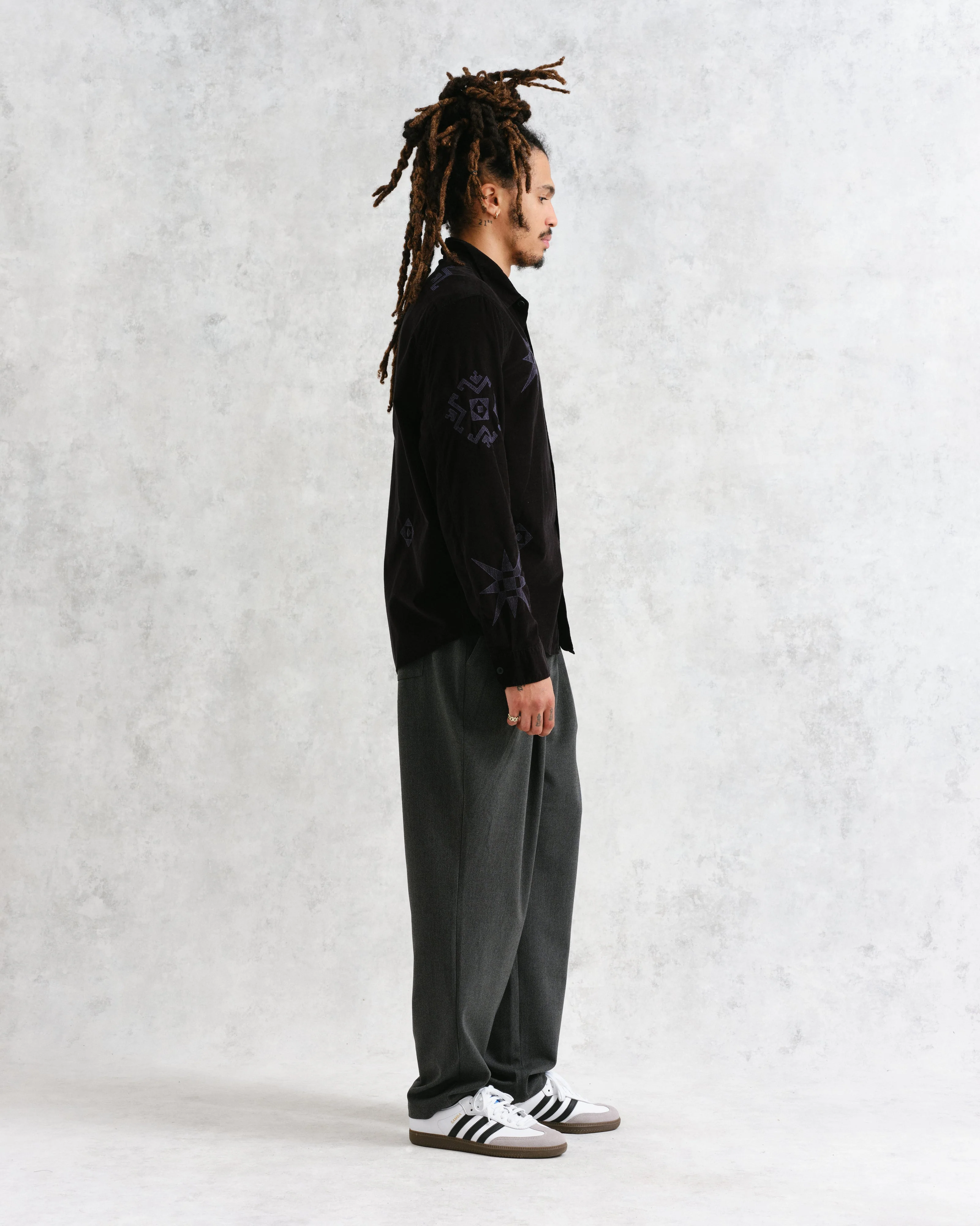 Trin - Black Geometrical Embroidered Corduroy Shirt - Image 5