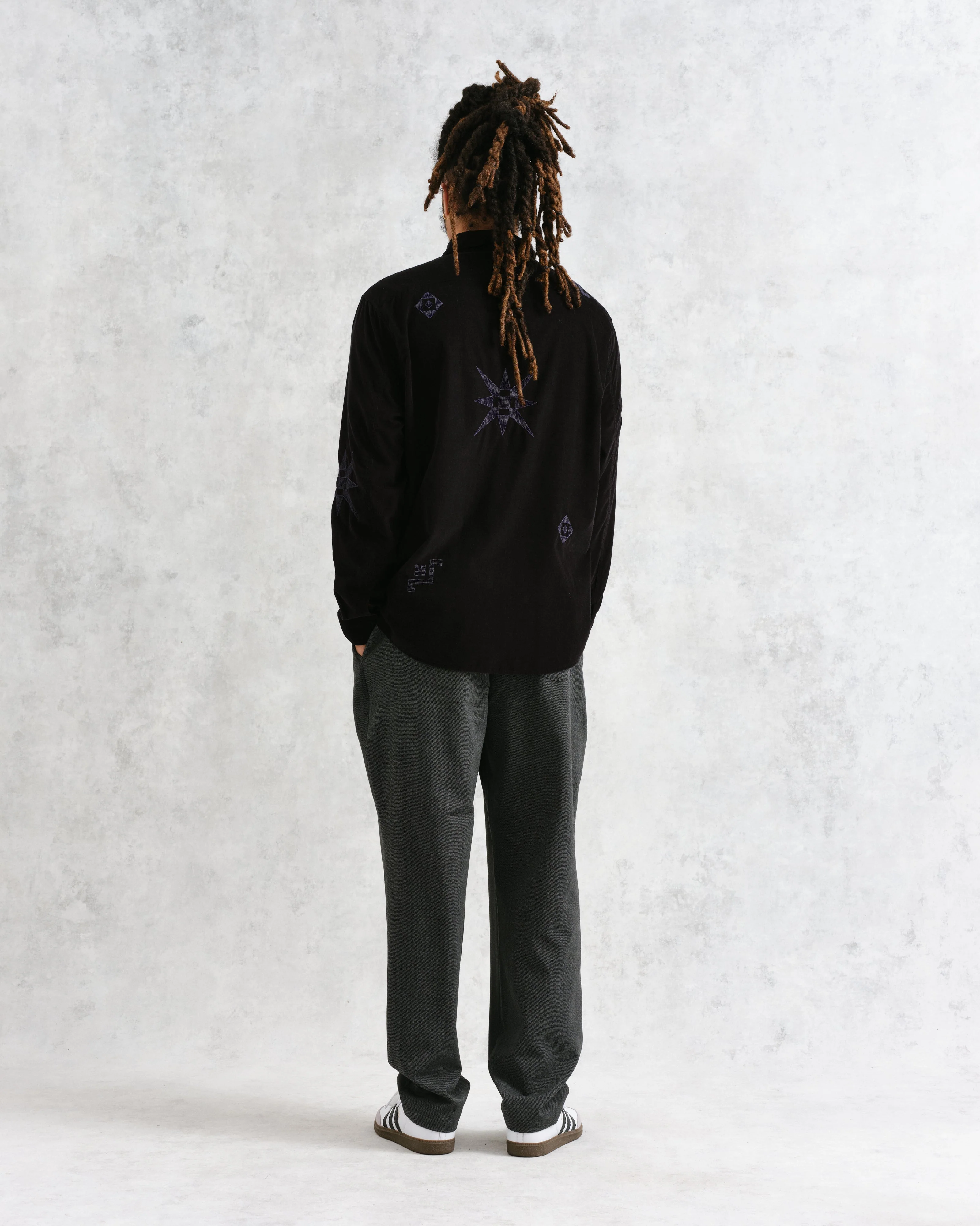 Trin - Black Geometrical Embroidered Corduroy Shirt - Image 6