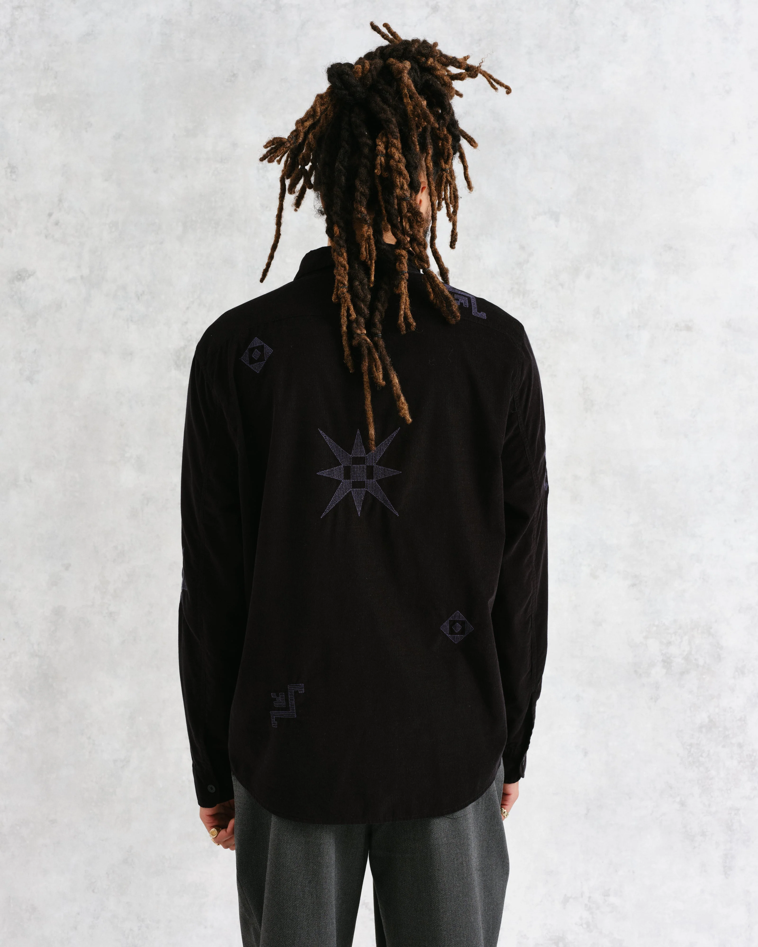Trin - Black Geometrical Embroidered Corduroy Shirt - Image 7