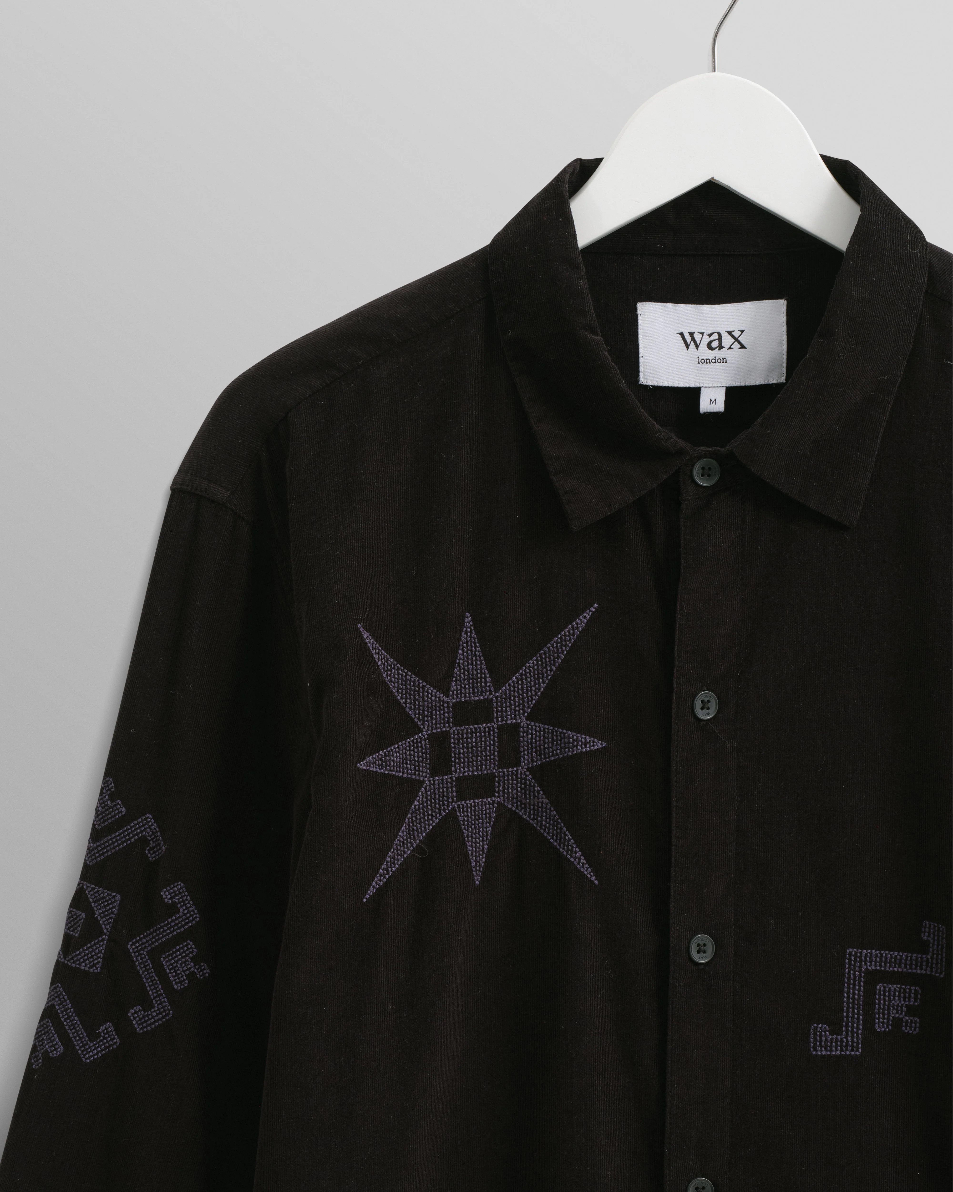 Trin - Black Geometrical Embroidered Corduroy Shirt - Image 8
