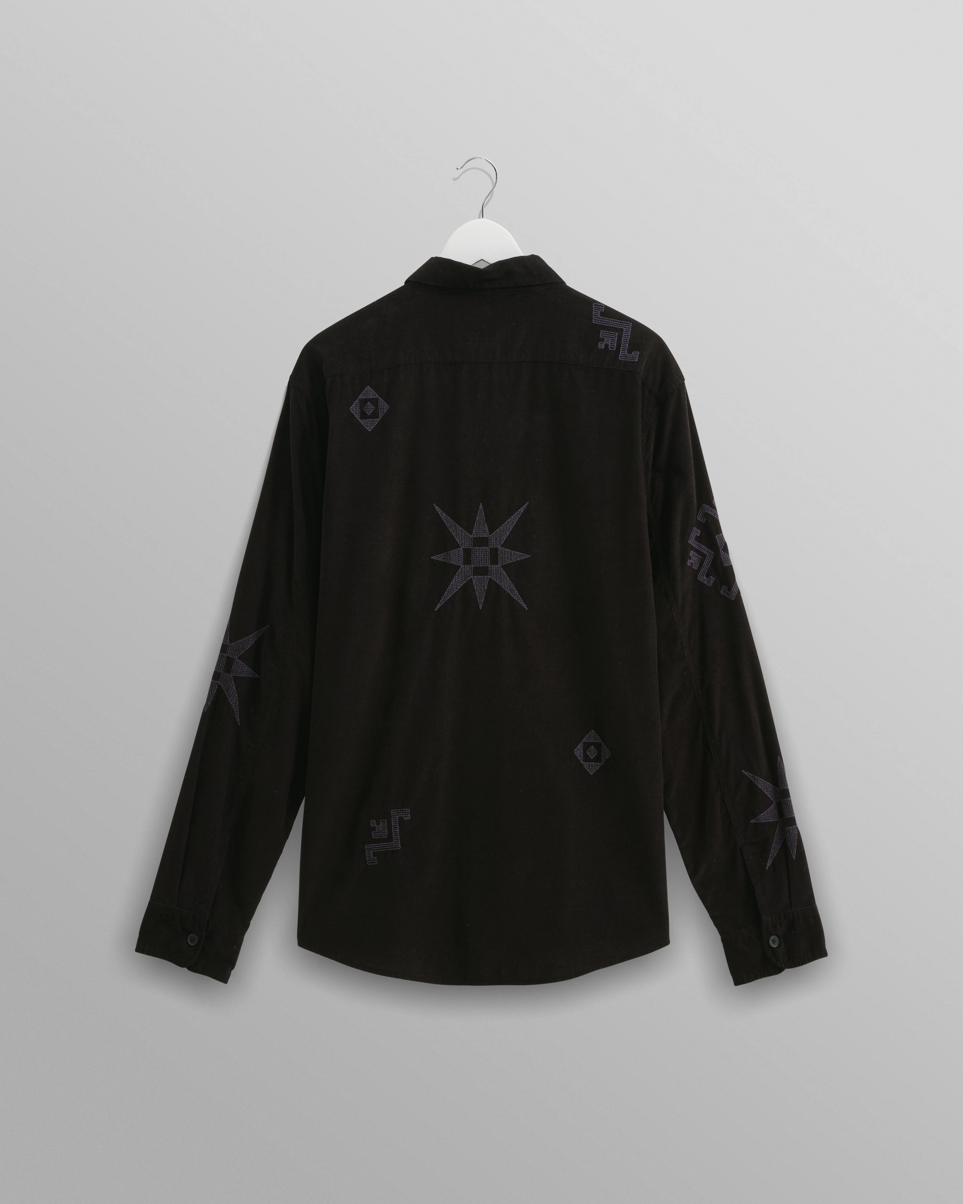 Trin - Black Geometrical Embroidered Corduroy Shirt - Image 9