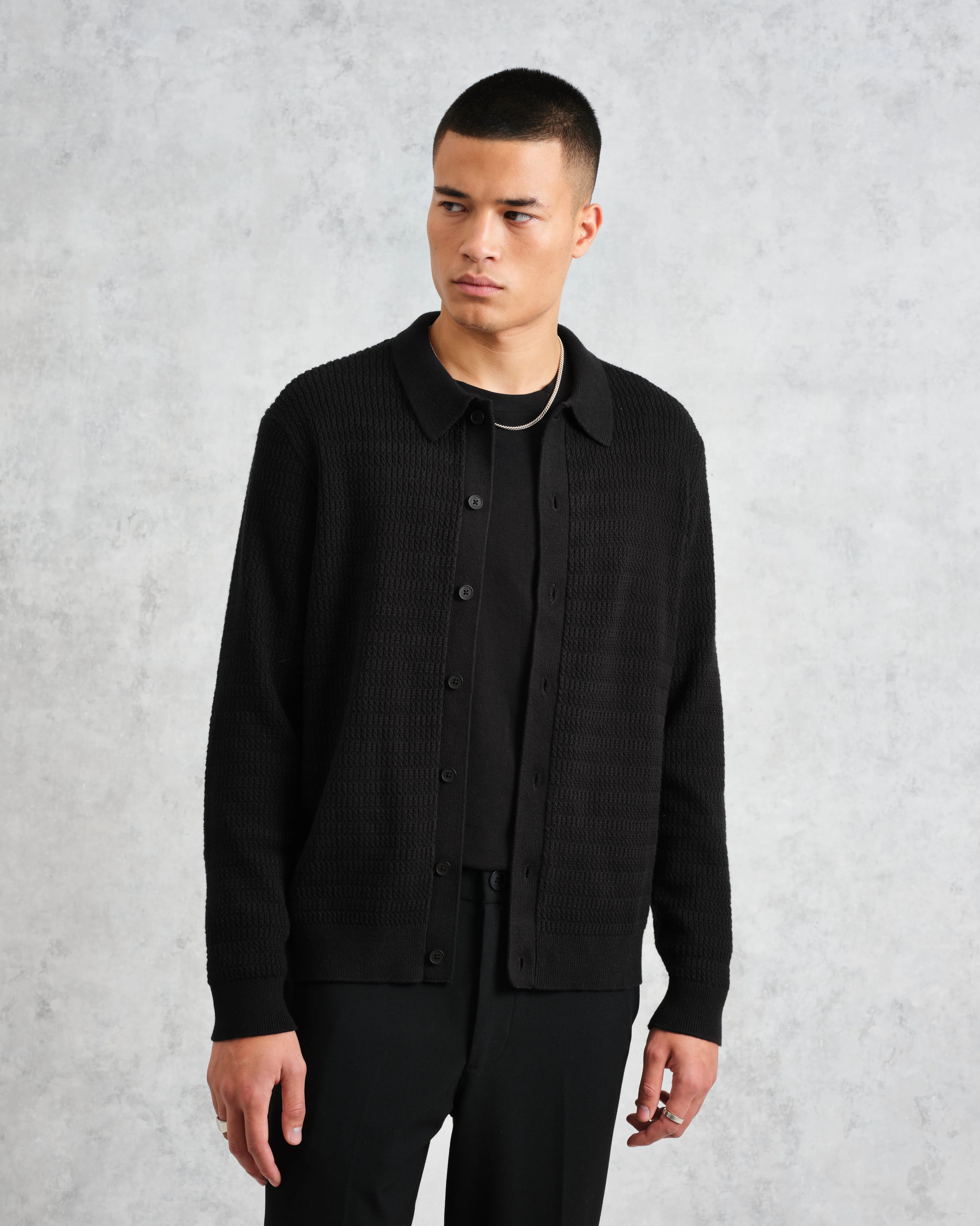 Tristan - Black Cable Stitch Knitted Shirt - Image 2