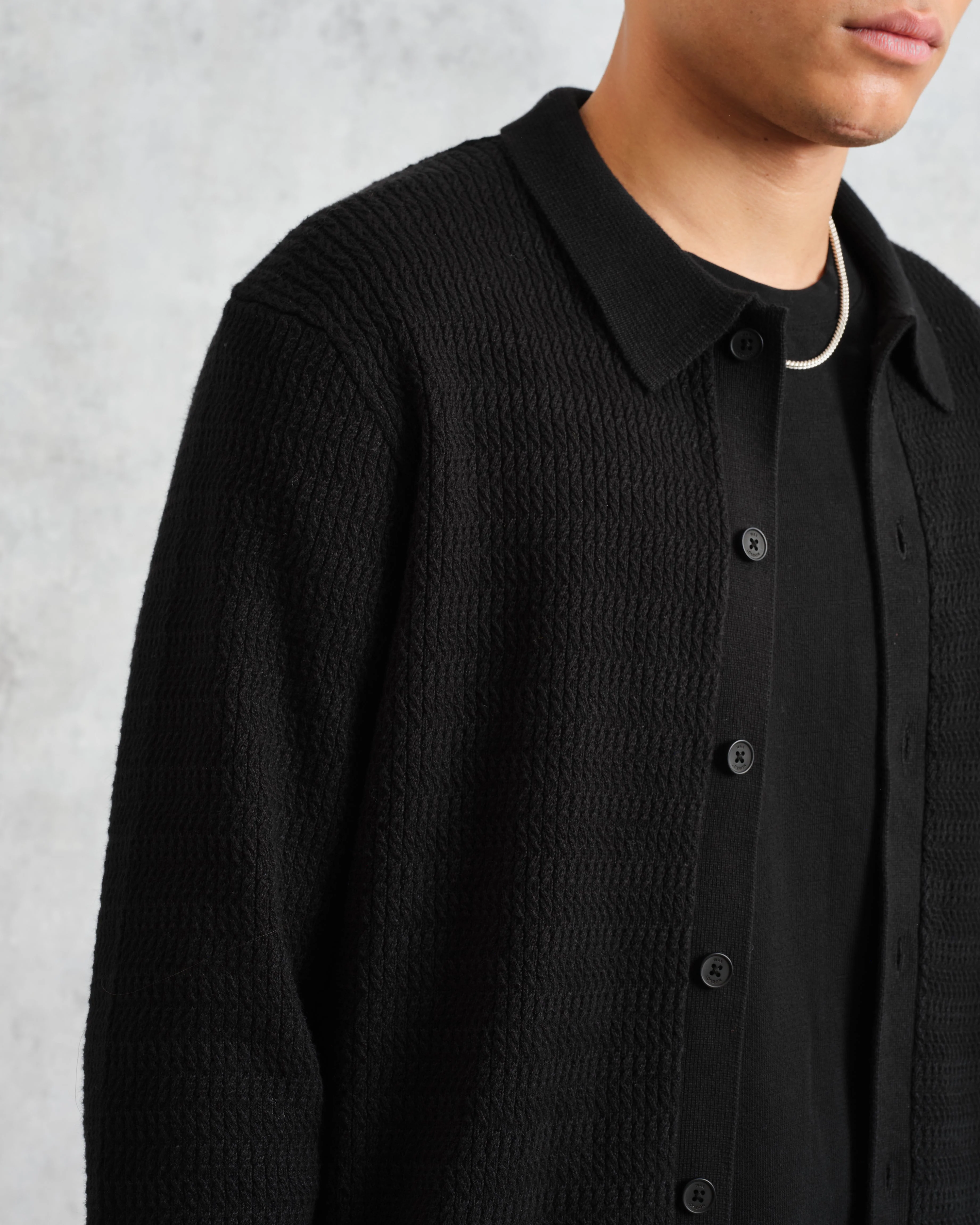 Tristan - Black Cable Stitch Knitted Shirt - Image 3