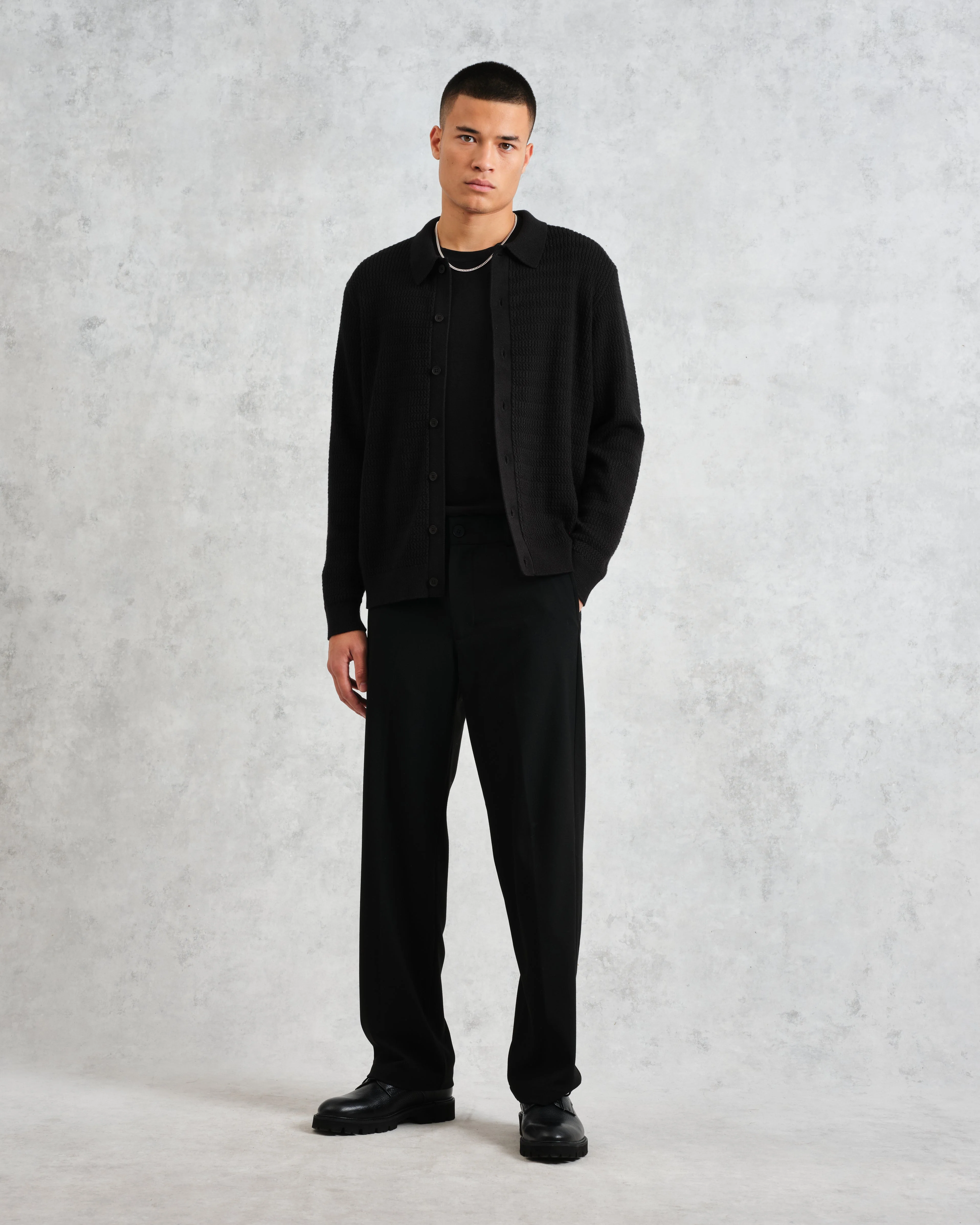 Tristan - Black Cable Stitch Knitted Shirt - Image 4