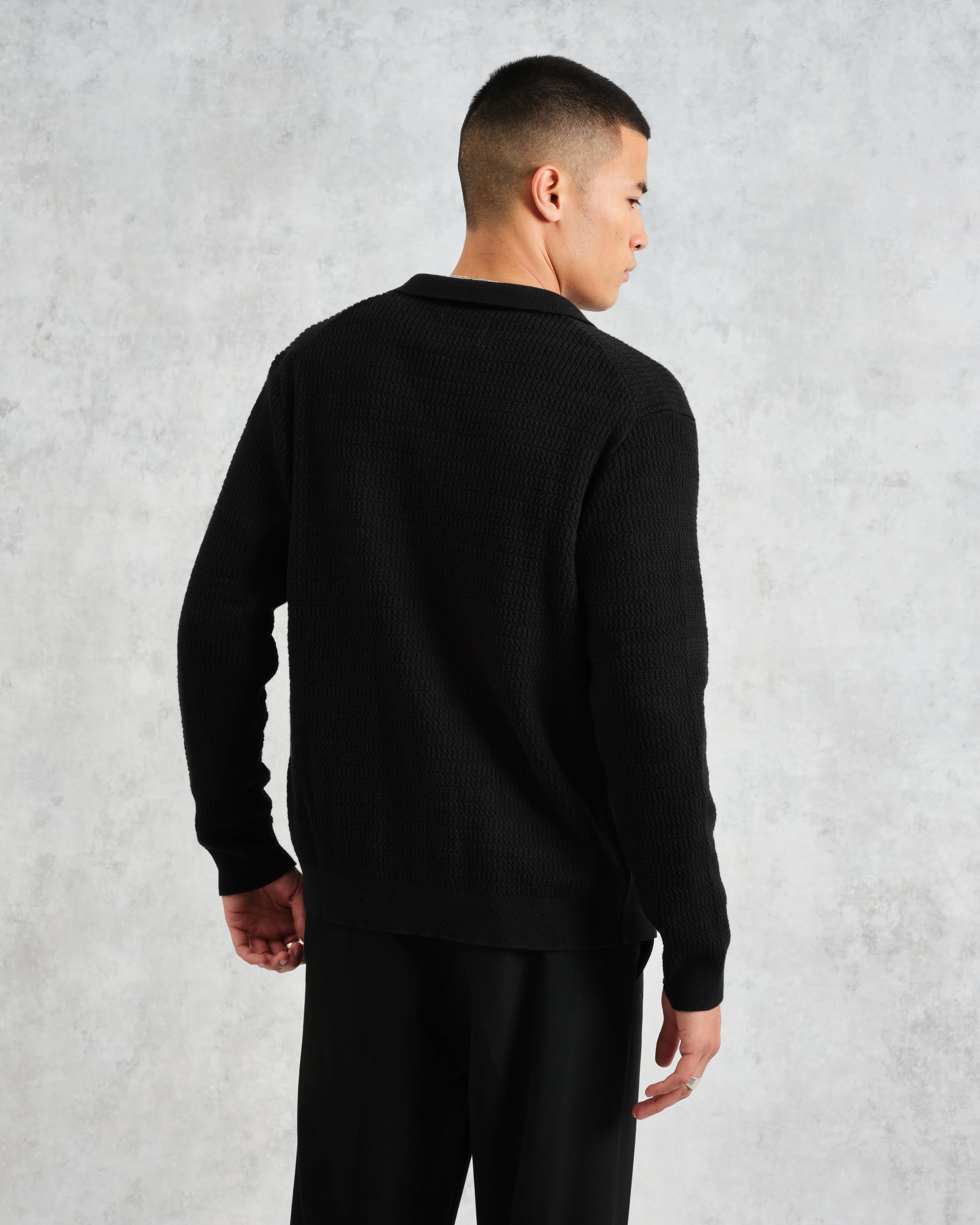 Tristan - Black Cable Stitch Knitted Shirt - Image 7
