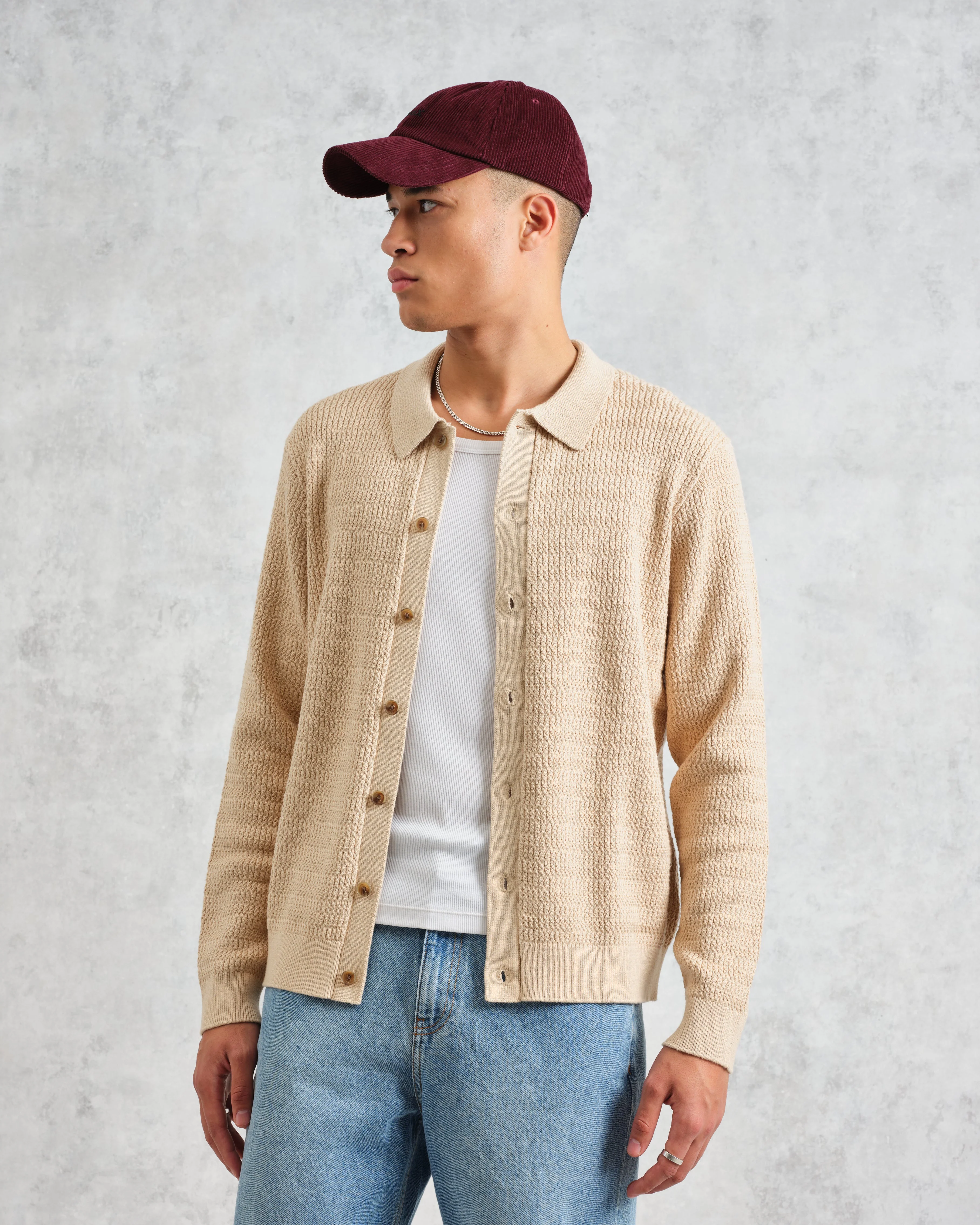 Tristan - Sand Cable Stitch Knitted Shirt - Image 2