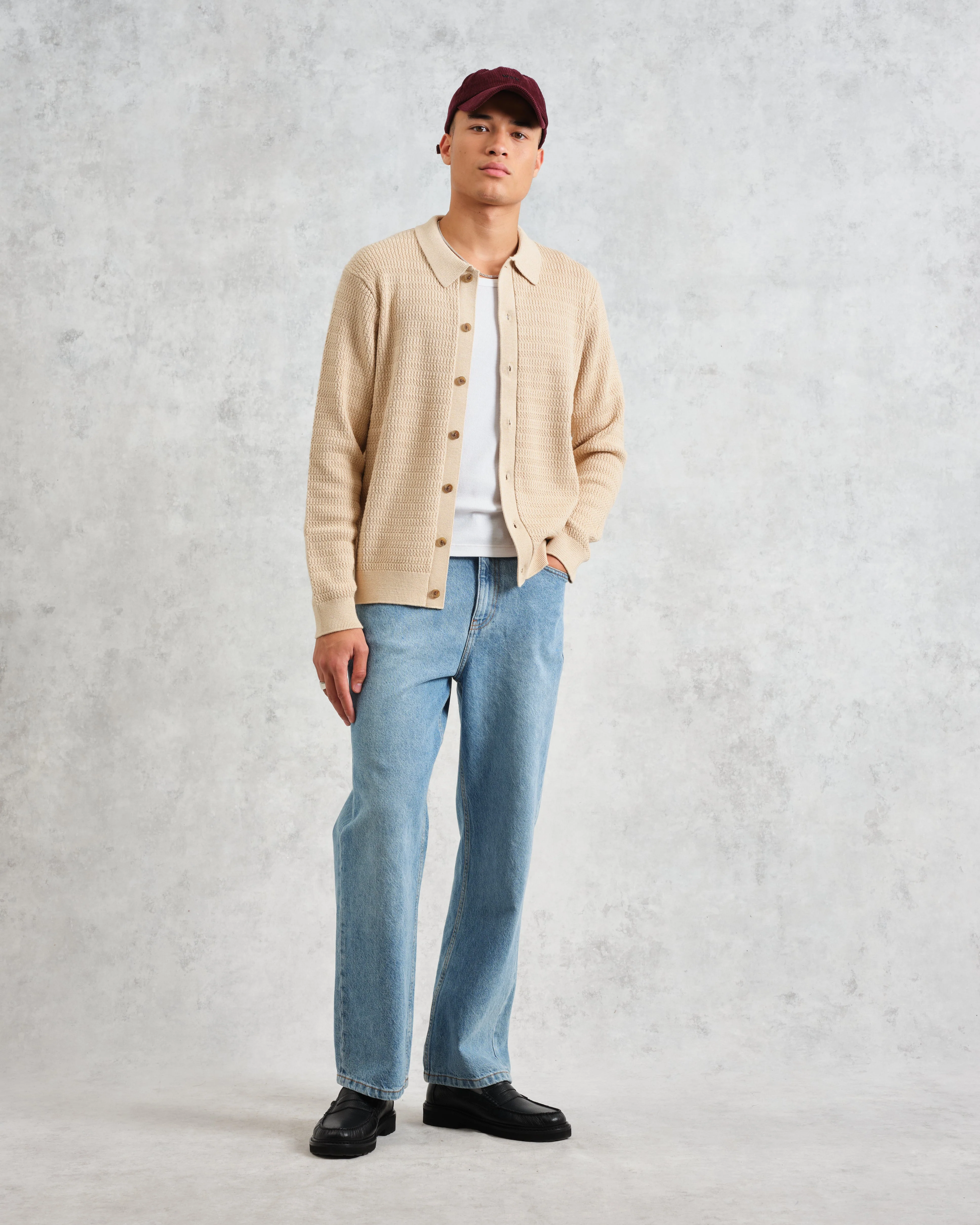 Tristan - Sand Cable Stitch Knitted Shirt - Image 5