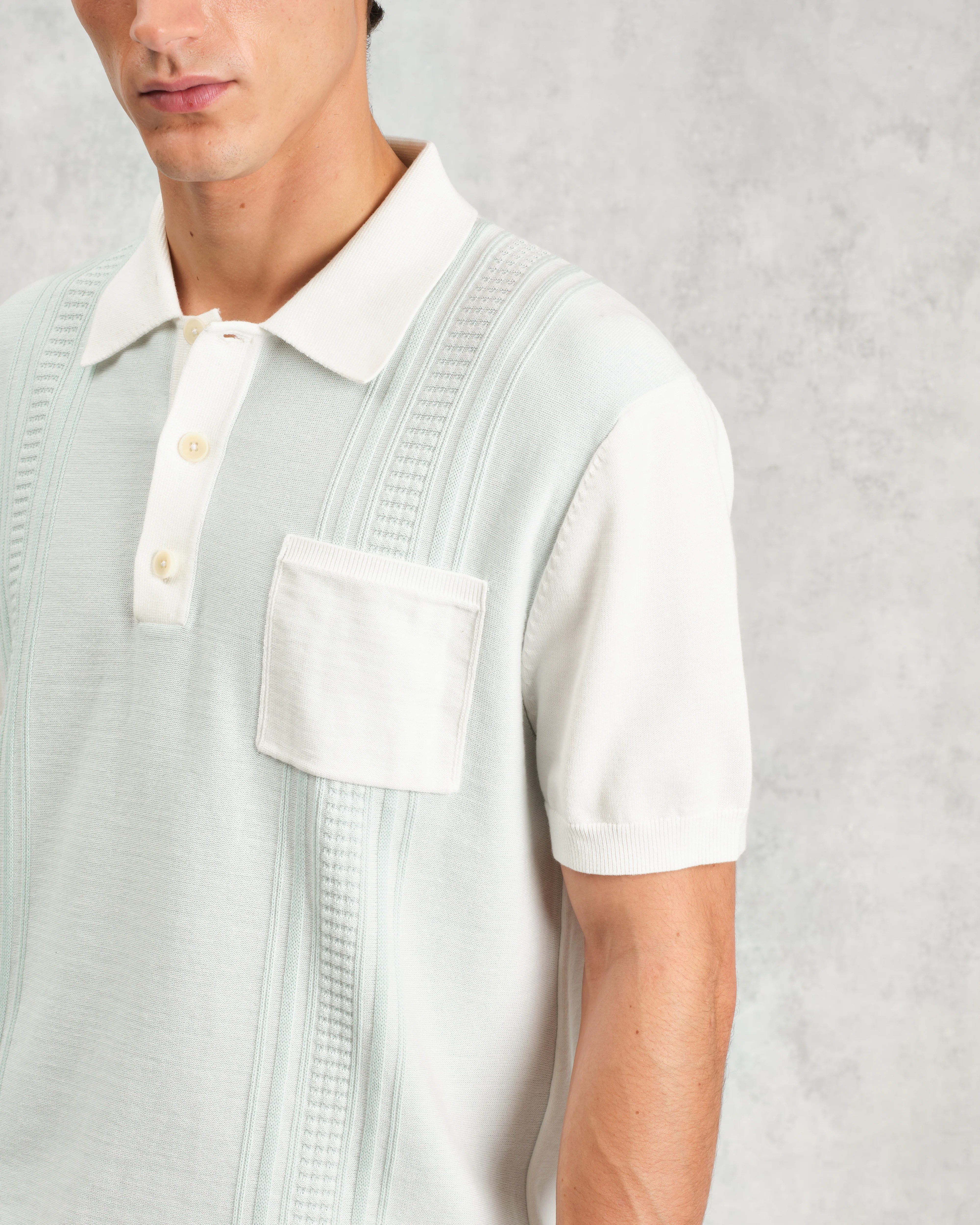 Turin - Blue And Ecru Retro Stripe Knitted Cotton Polo - Image 4