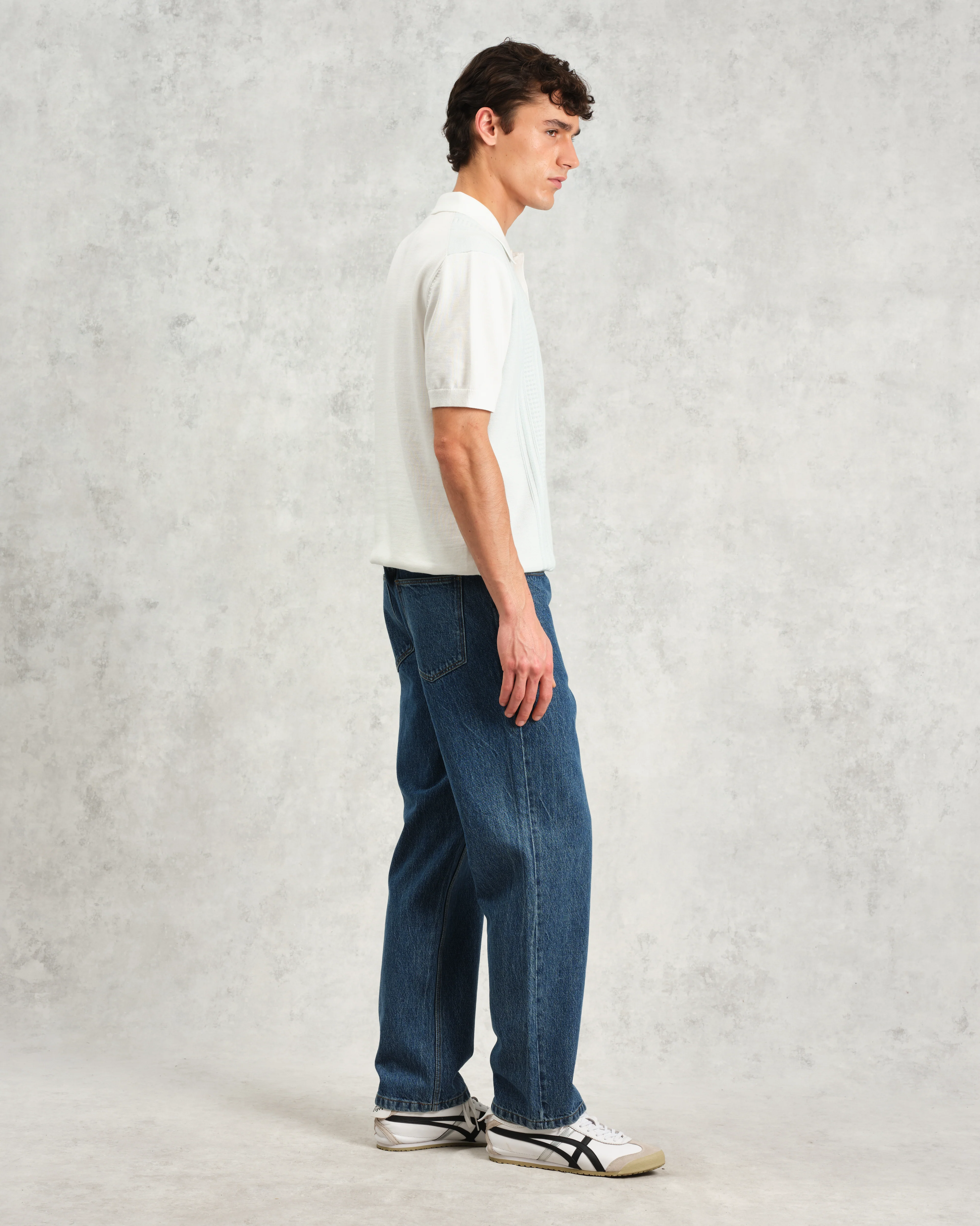 Turin - Blue And Ecru Retro Stripe Knitted Cotton Polo - Image 6