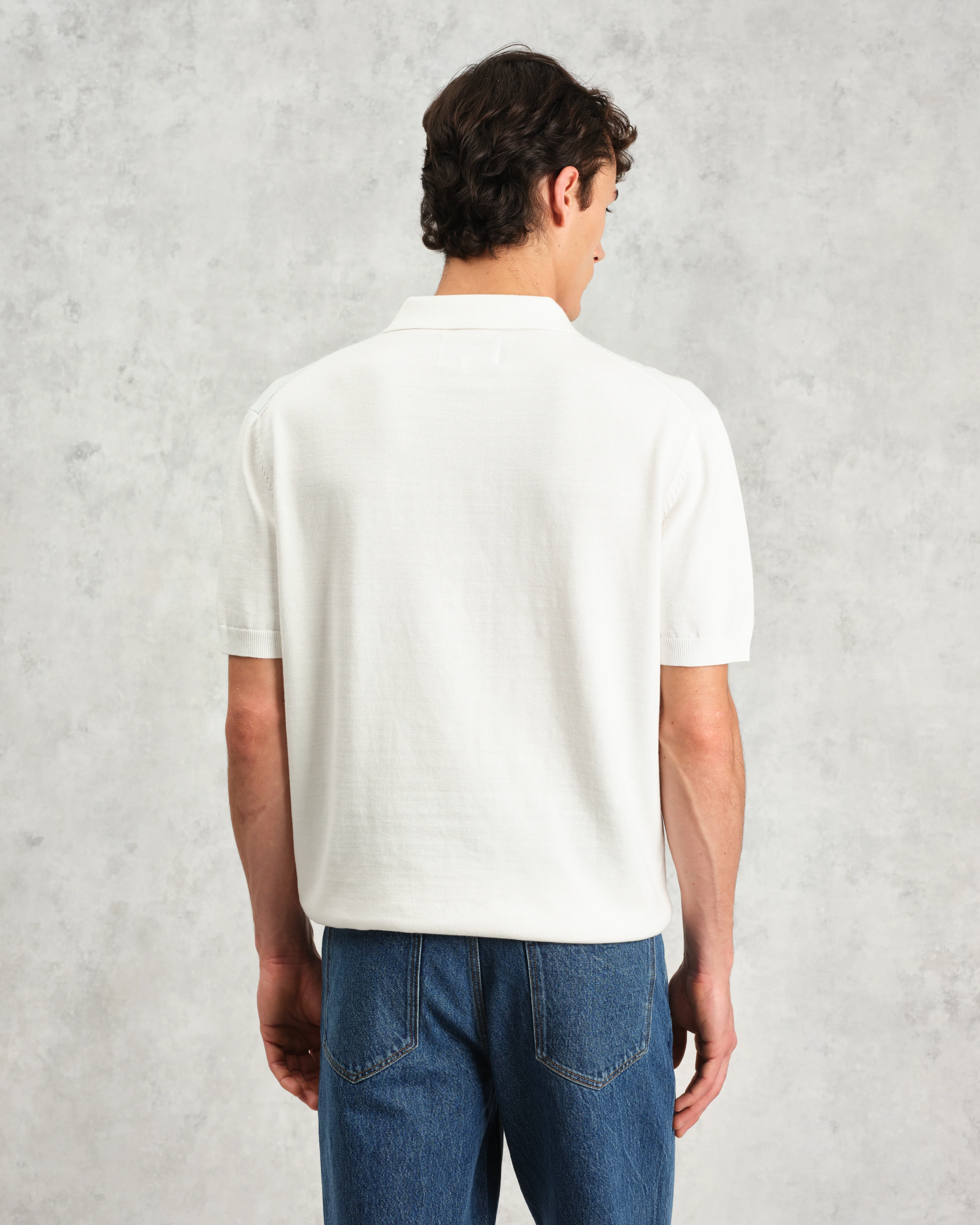 Turin - Blue And Ecru Retro Stripe Knitted Cotton Polo - Image 8
