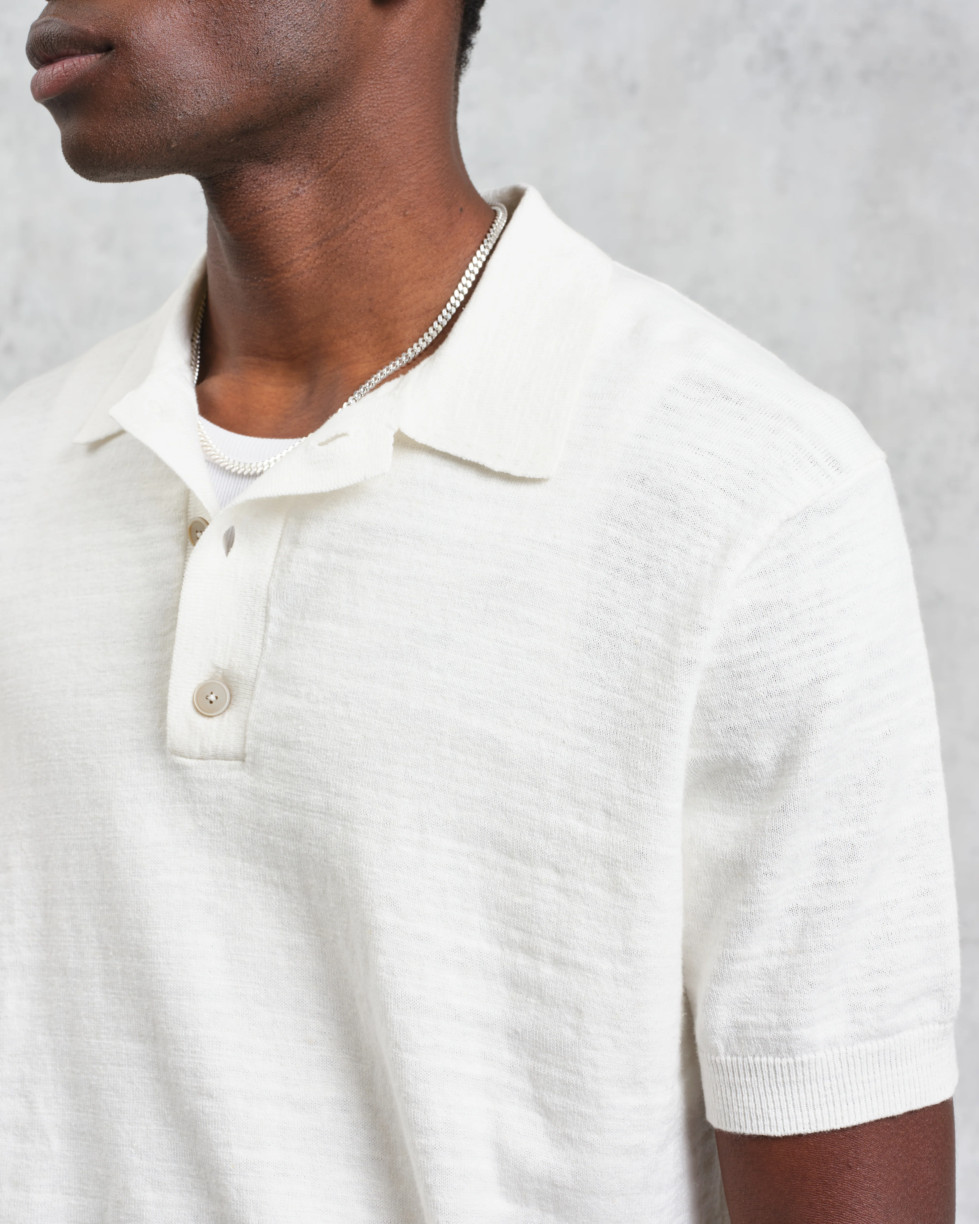 Turin - Ecru Slub Knitted Cotton-Linen Polo - Image 3