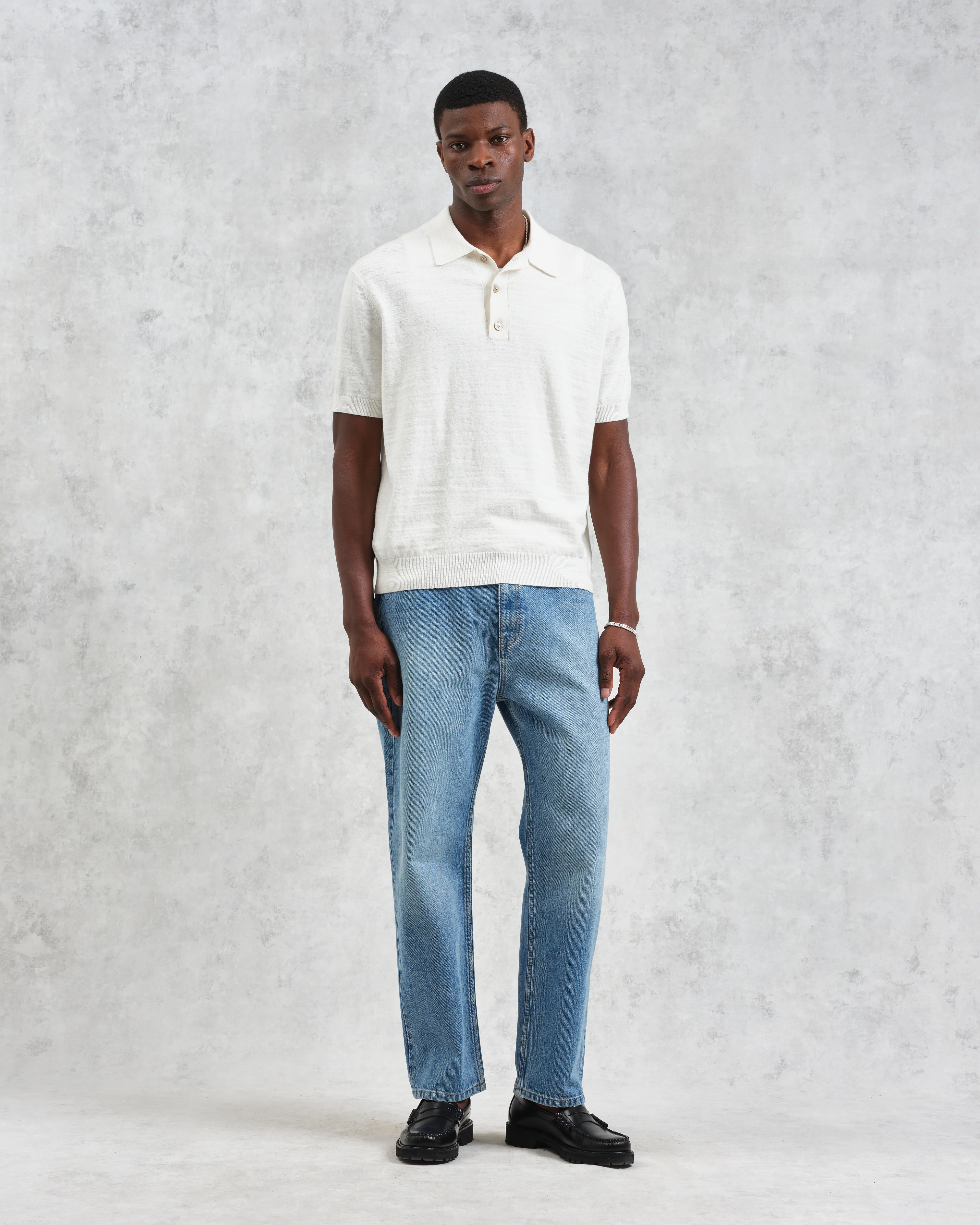 Turin - Ecru Slub Knitted Cotton-Linen Polo - Image 4