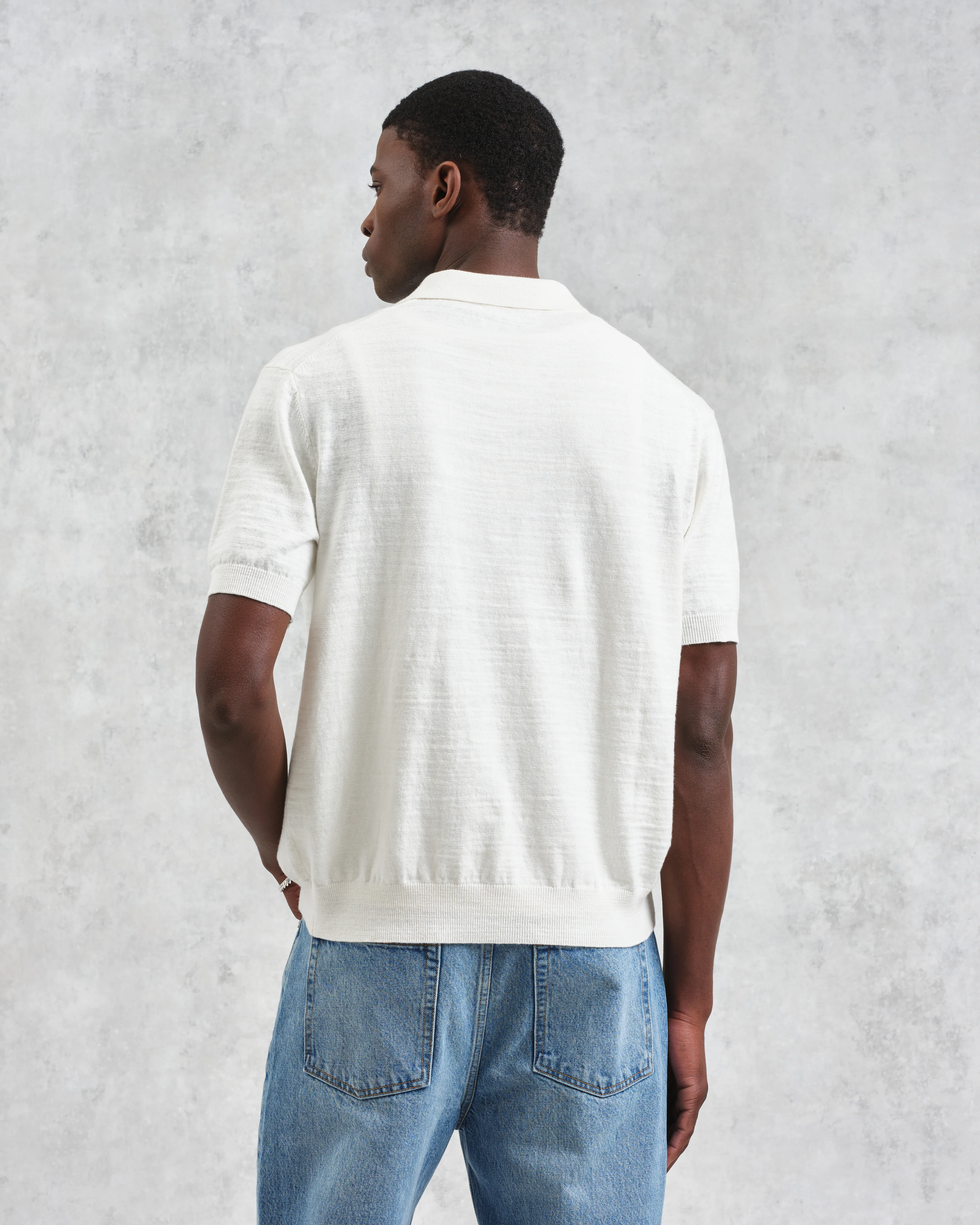 Turin - Ecru Slub Knitted Cotton-Linen Polo - Image 5