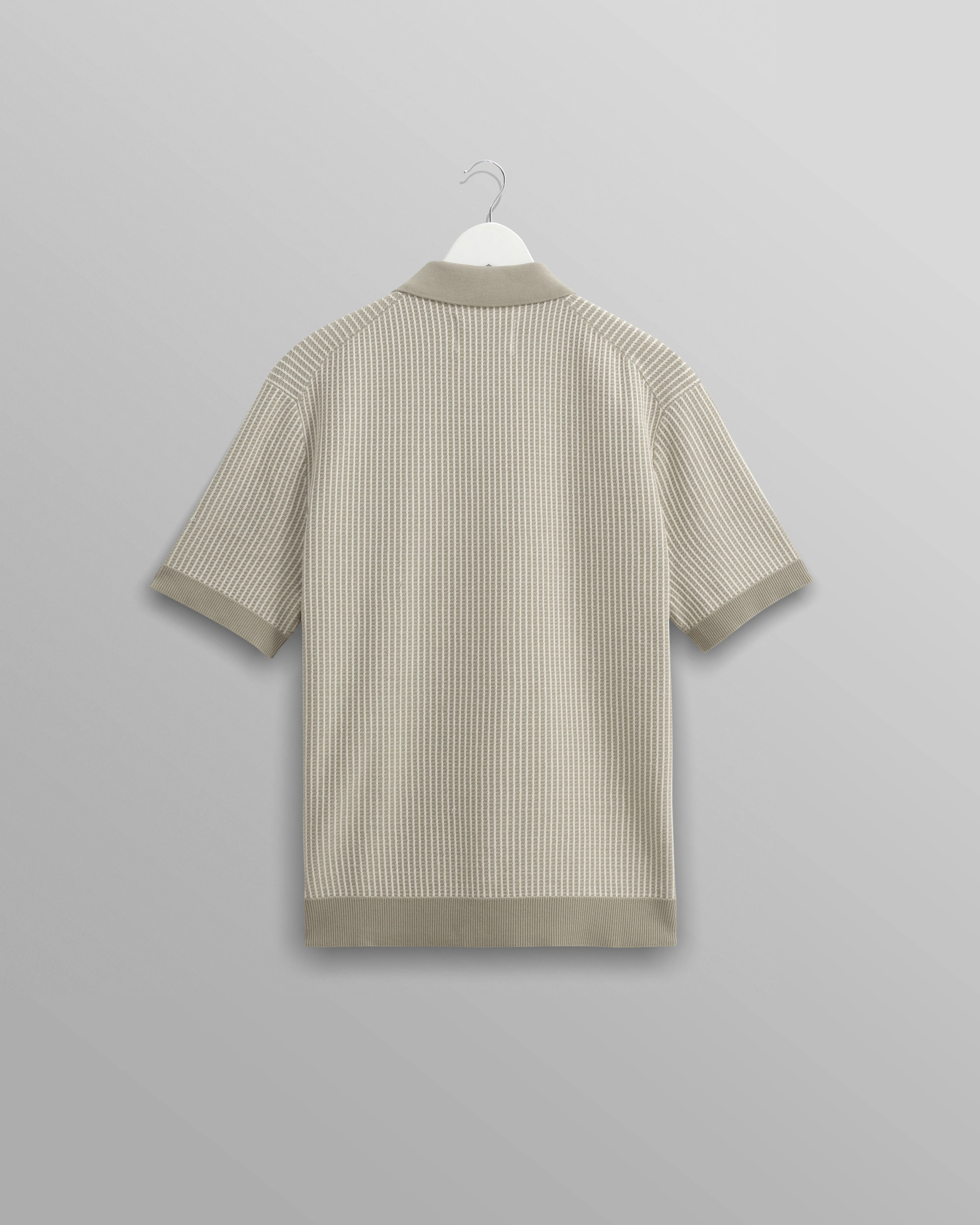 Turin - Light Khaki Ladder Stripe Knitted Cotton Polo - Image 11