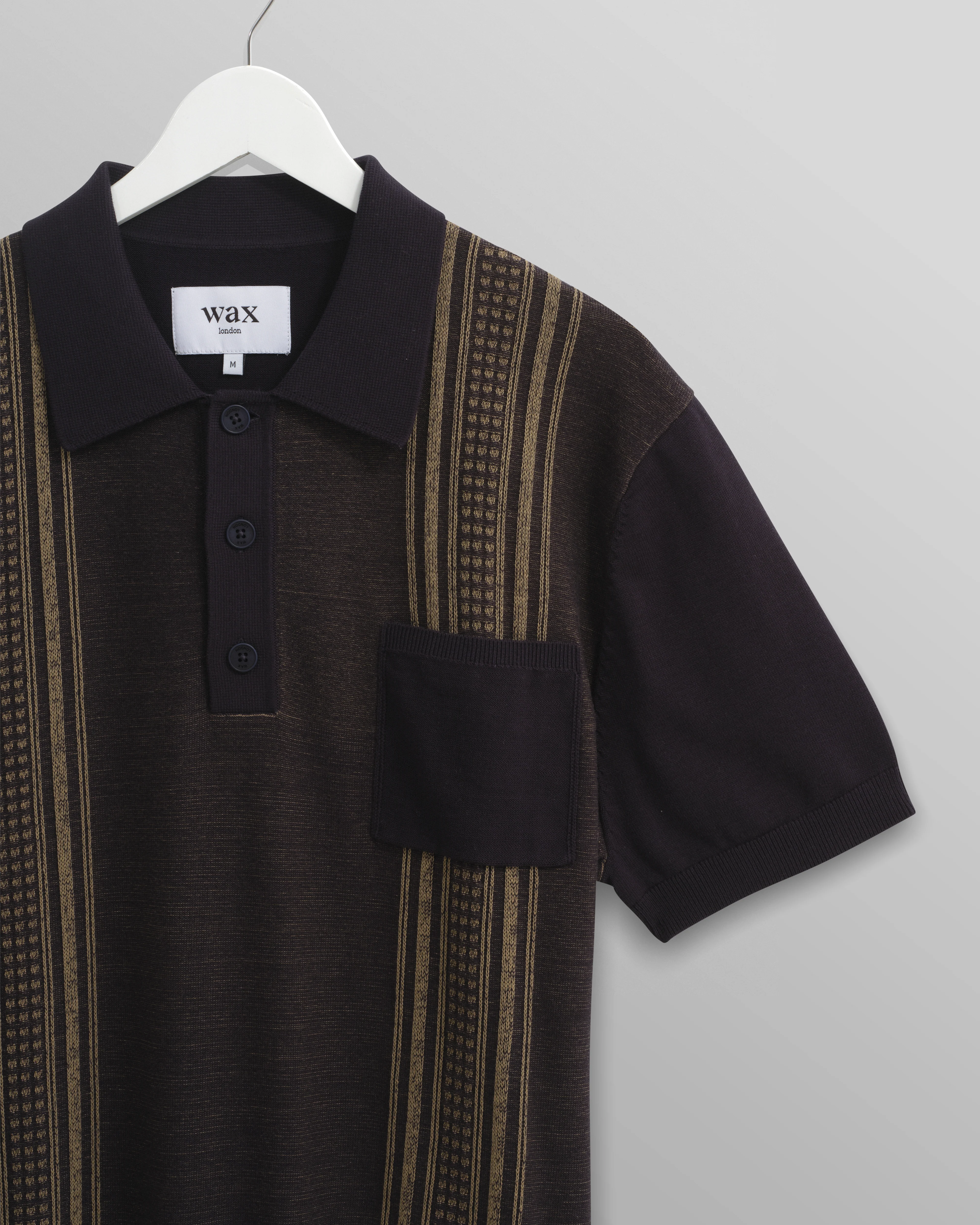 Turin - Navy And Khaki Retro Stripe Knitted Cotton Polo - Image 7