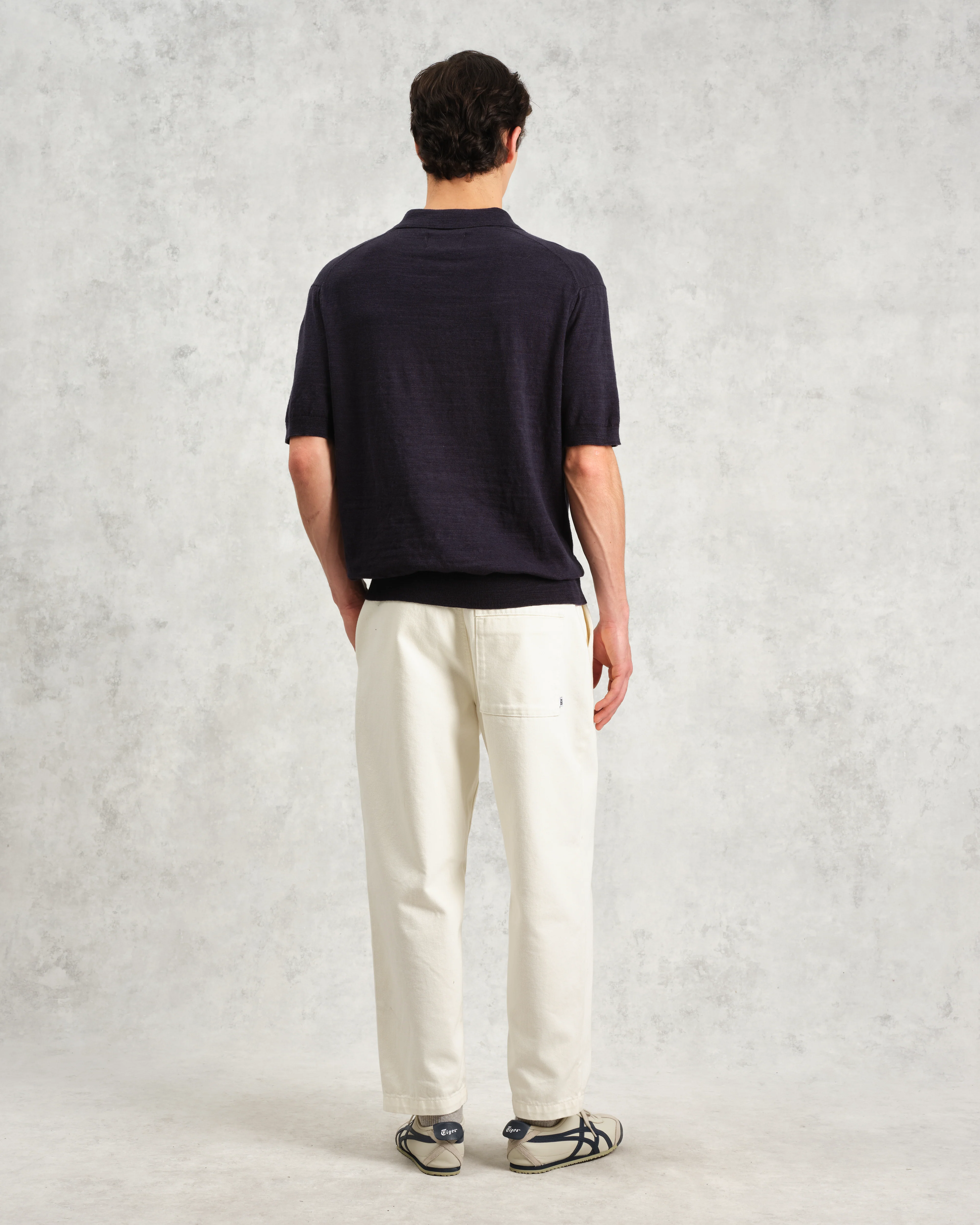 Turin - Navy Slub Knitted Cotton-Linen Polo - Image 6
