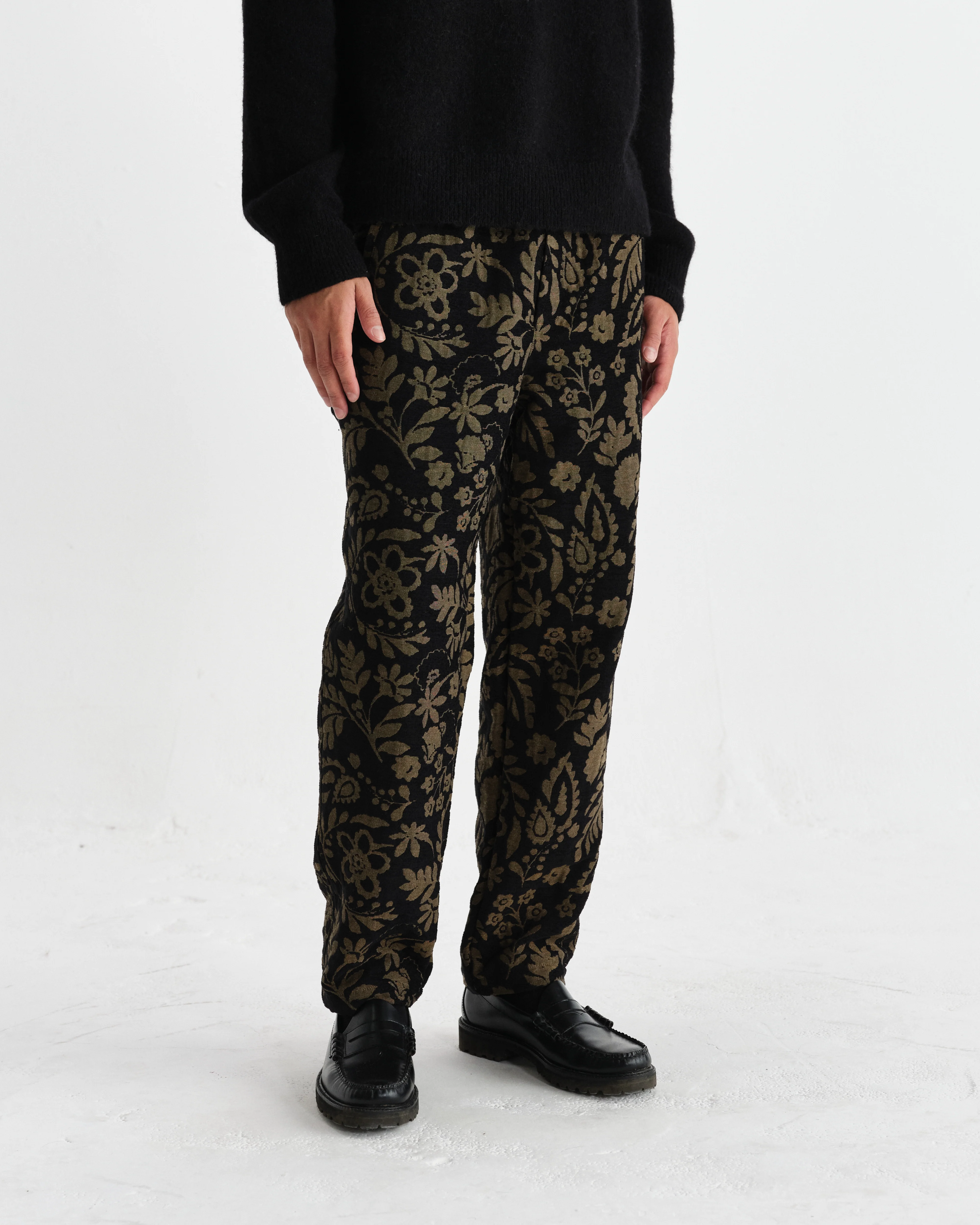 Tyne - Black And Khaki Chenille Jacquard Trousers - Image 3