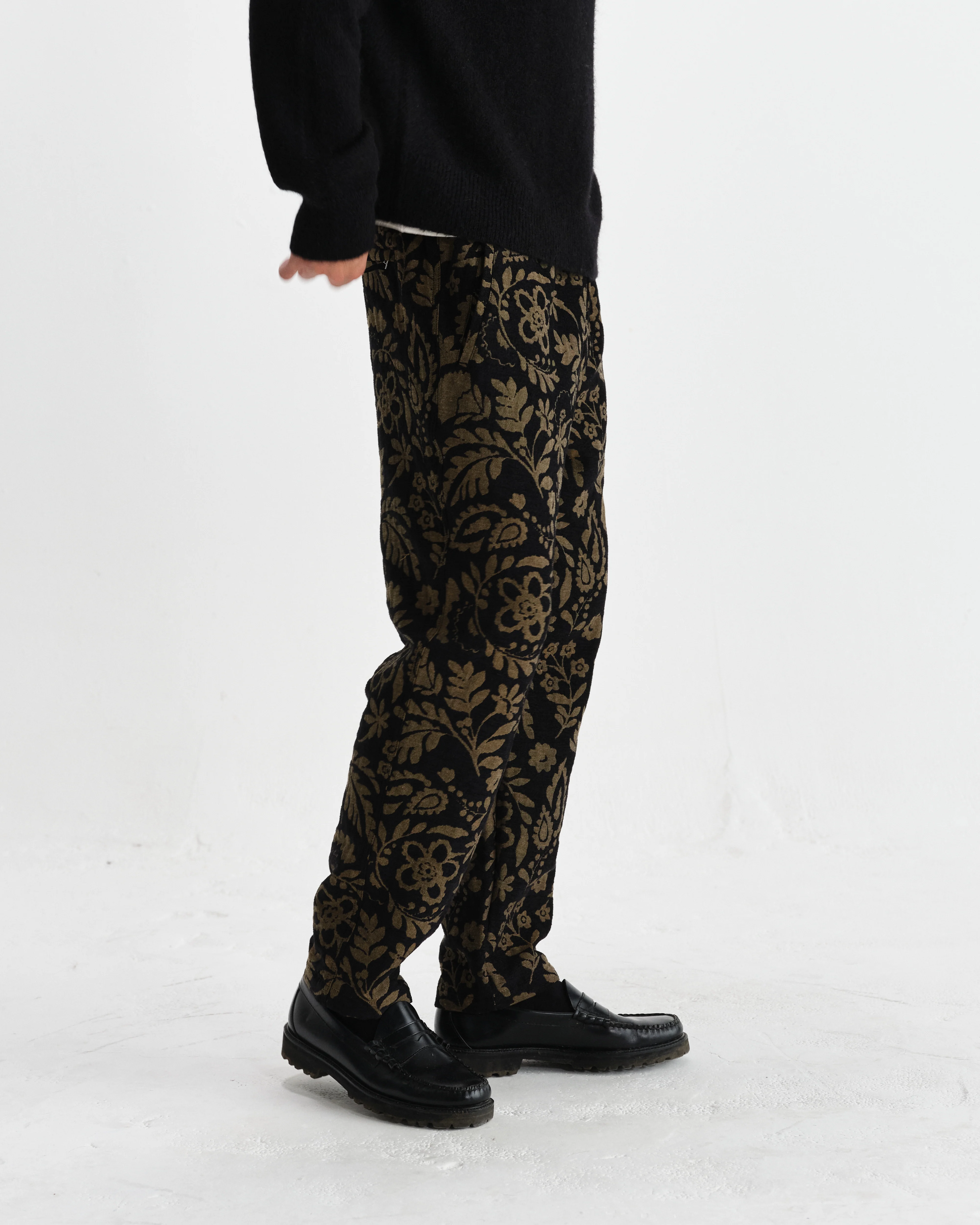 Tyne - Black And Khaki Chenille Jacquard Trousers - Image 4