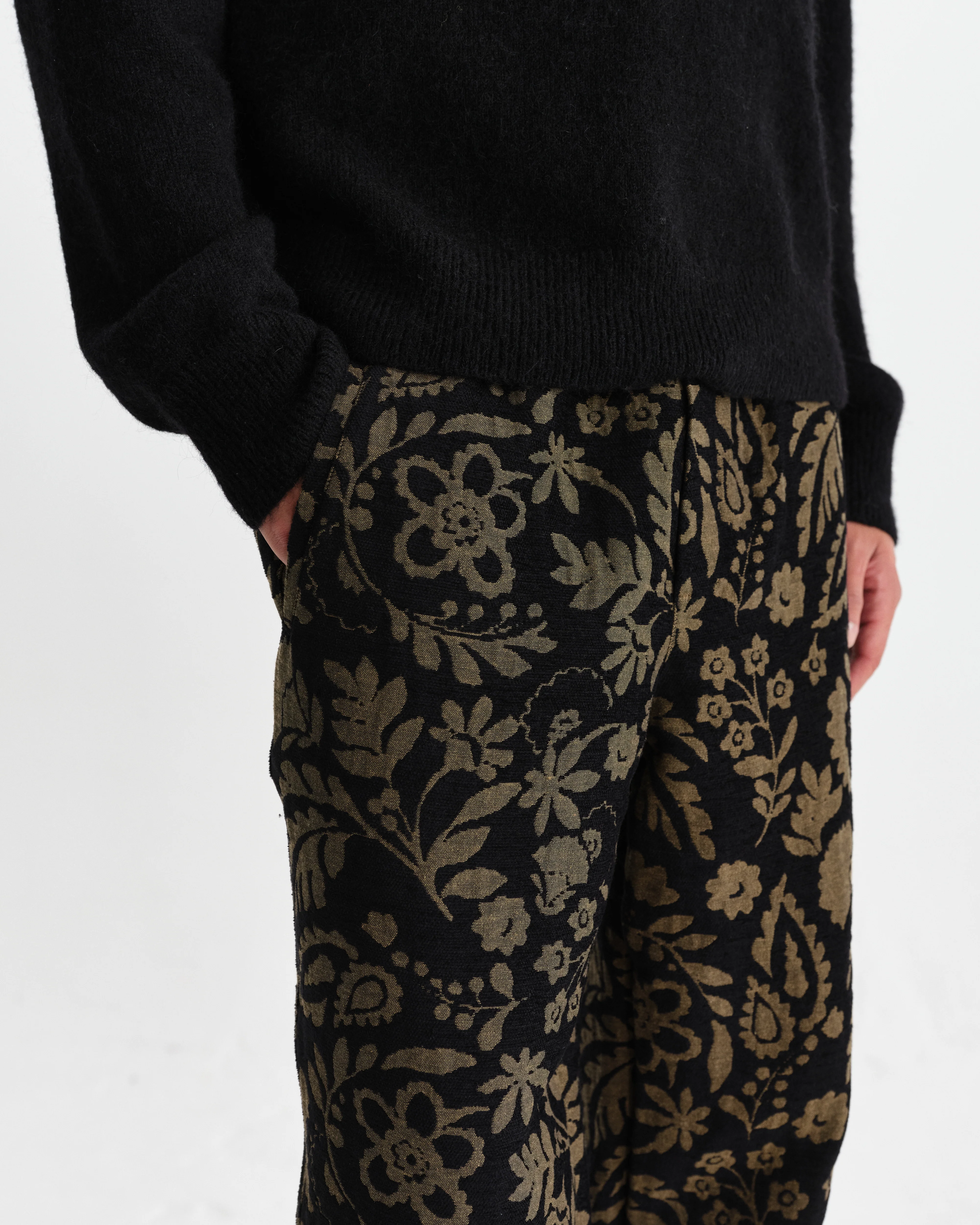 Tyne - Black And Khaki Chenille Jacquard Trousers - Image 6