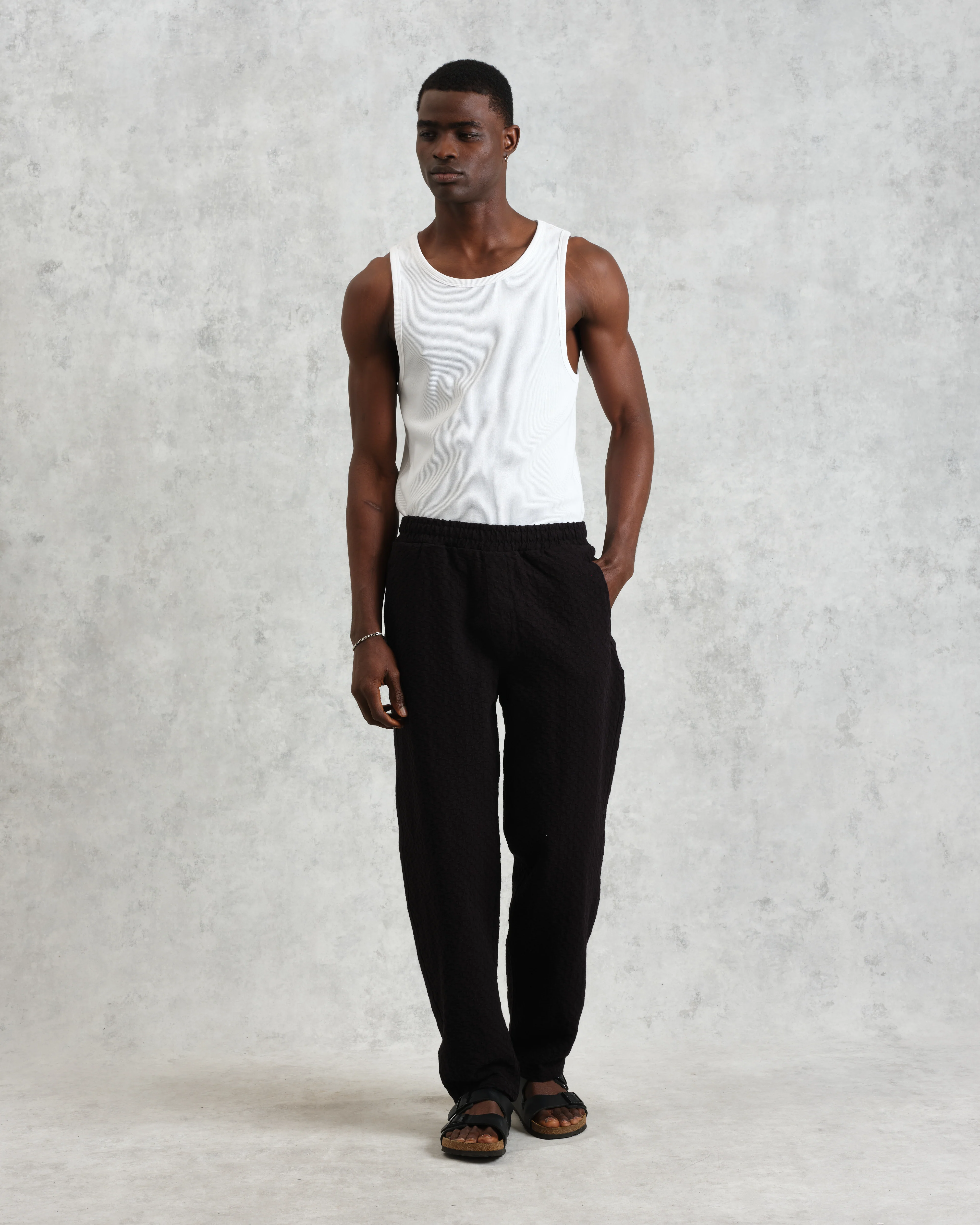 Tyne - Black Floral Diamond Cotton Trousers - Image 3