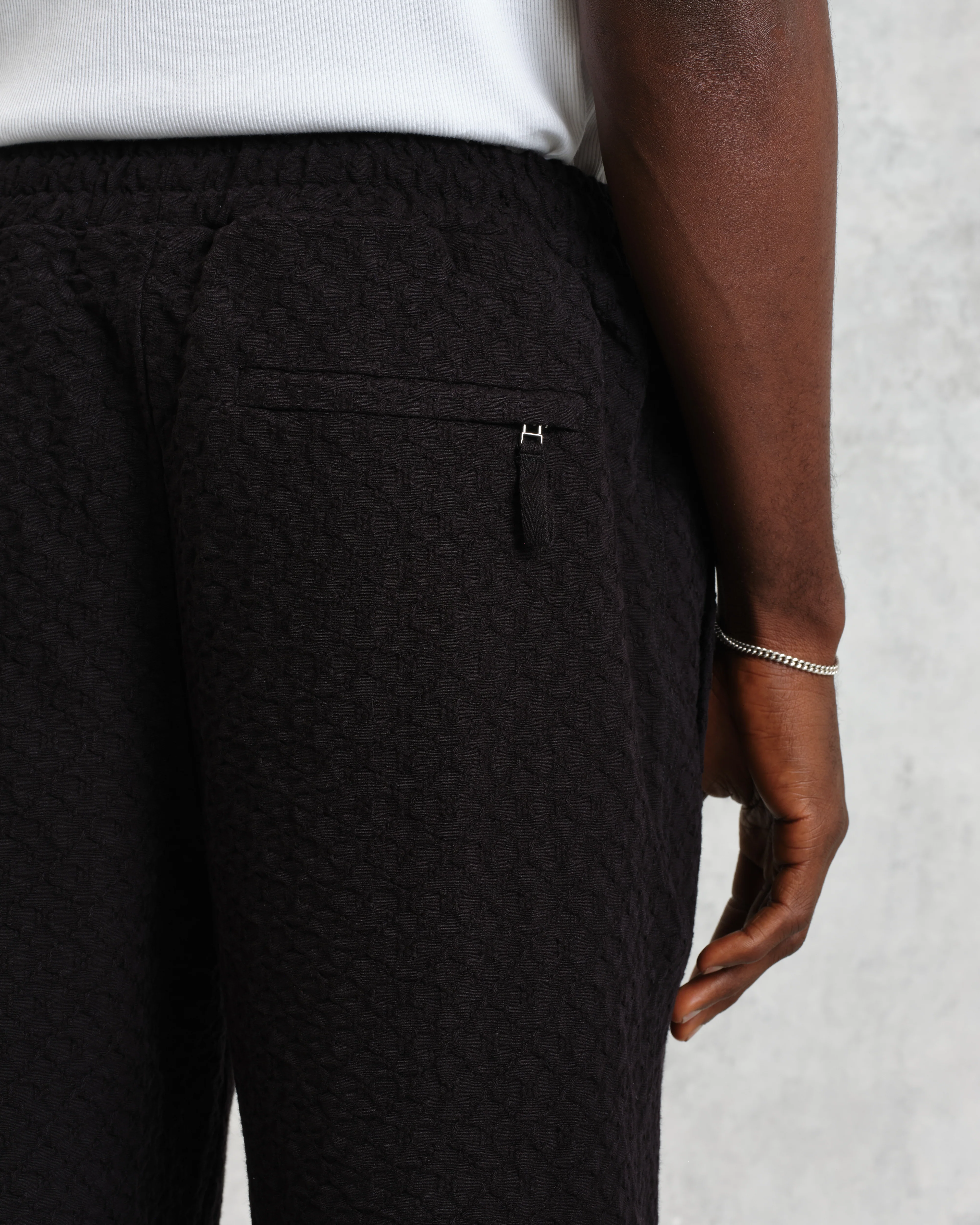 Tyne - Black Floral Diamond Cotton Trousers - Image 8