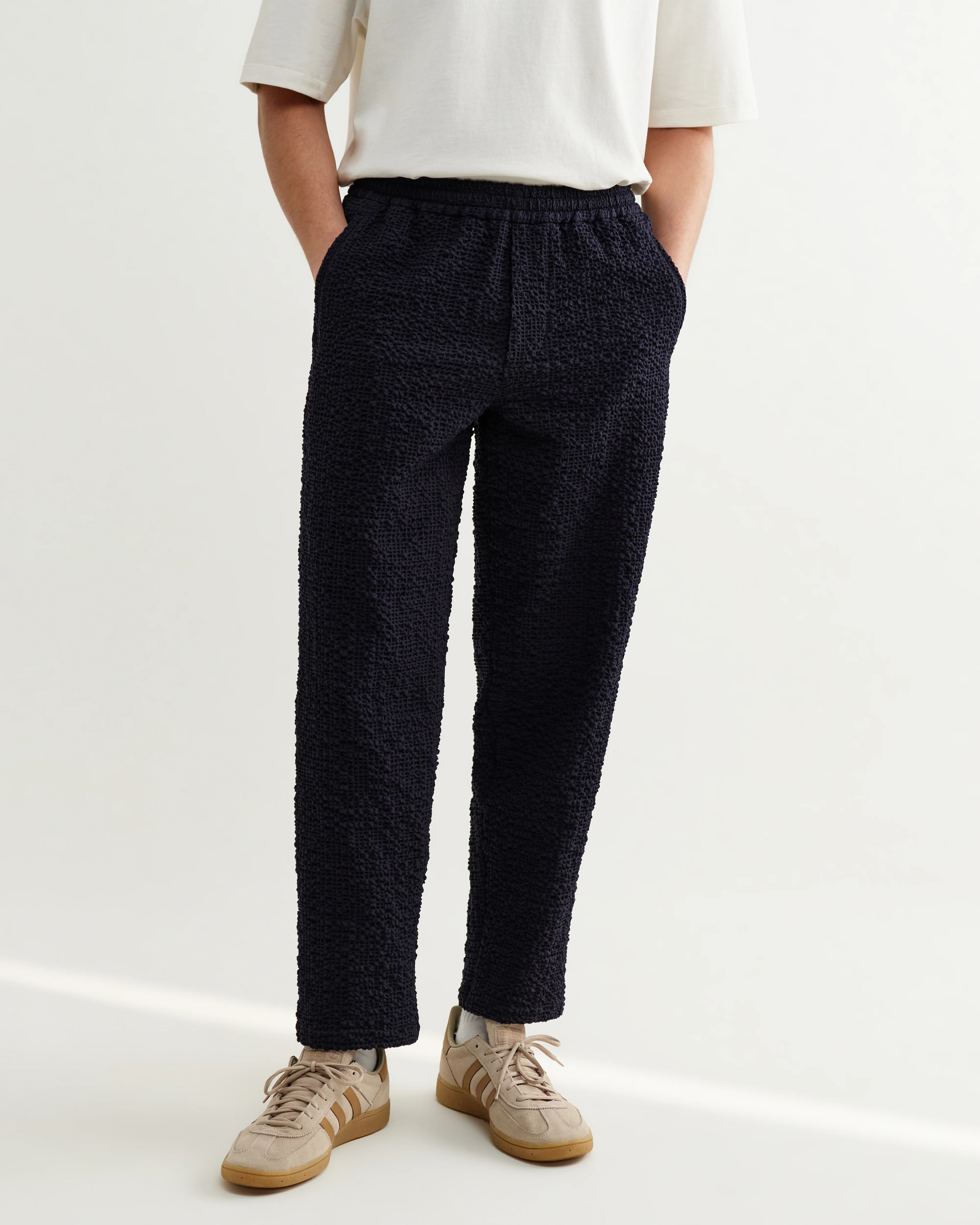 Tyne - Dark Navy Jumbo Seersucker Loose Fit Trousers - Image 3