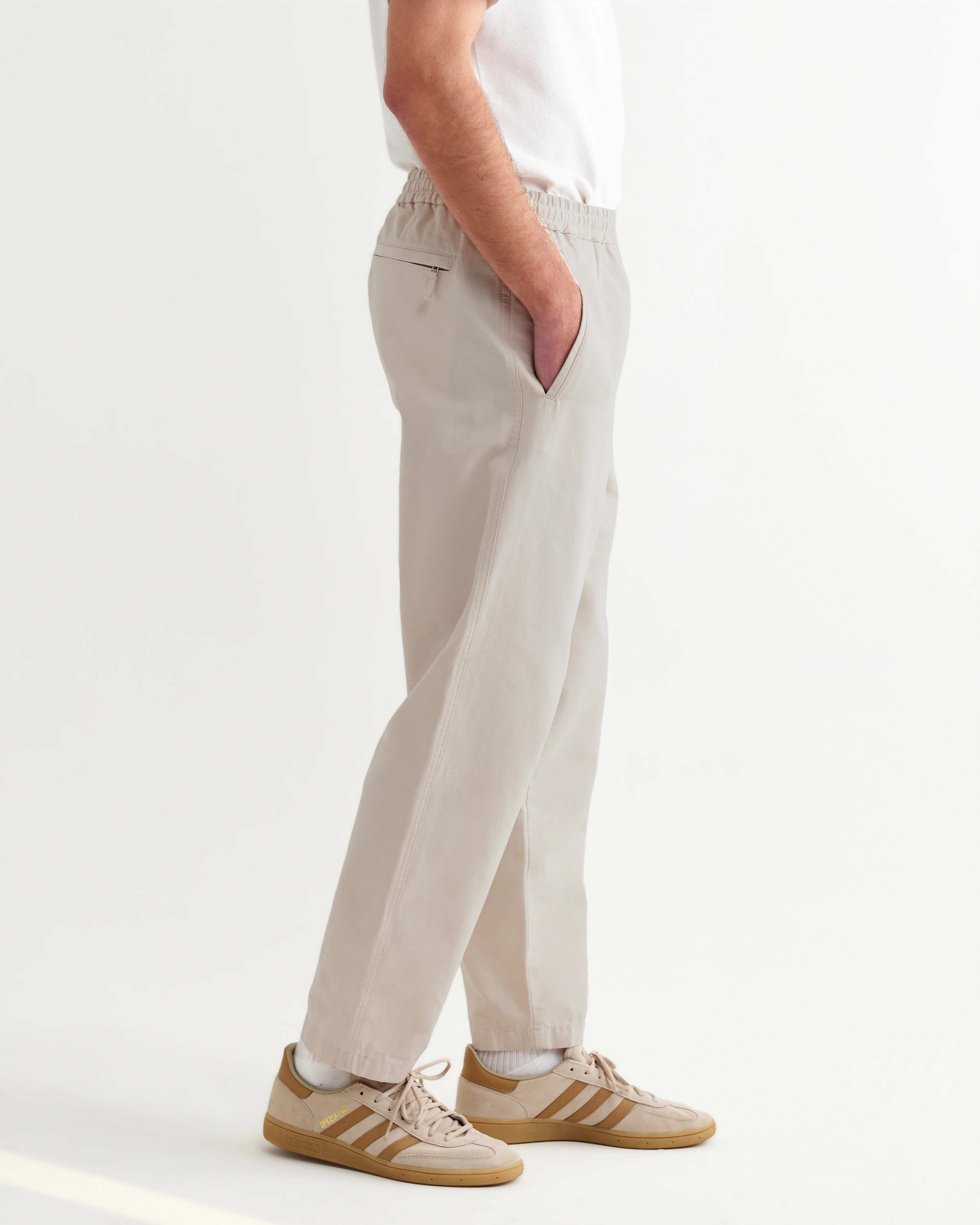 Tyne - Stone Cotton Tencel Loose Fit Trousers - Image 4