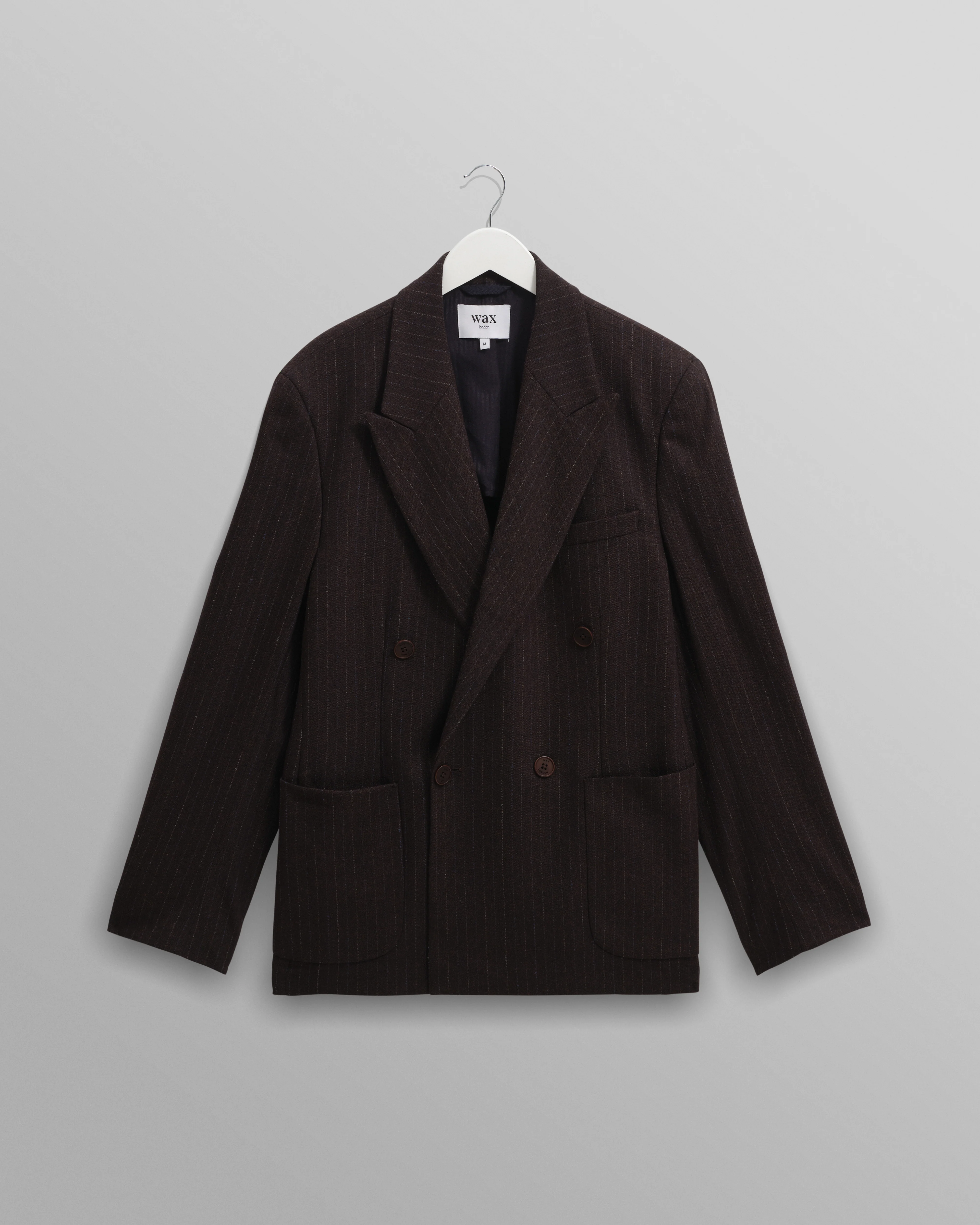 Vigo - Dark Brown Double-Breasted Wool Pinstripe Blazer