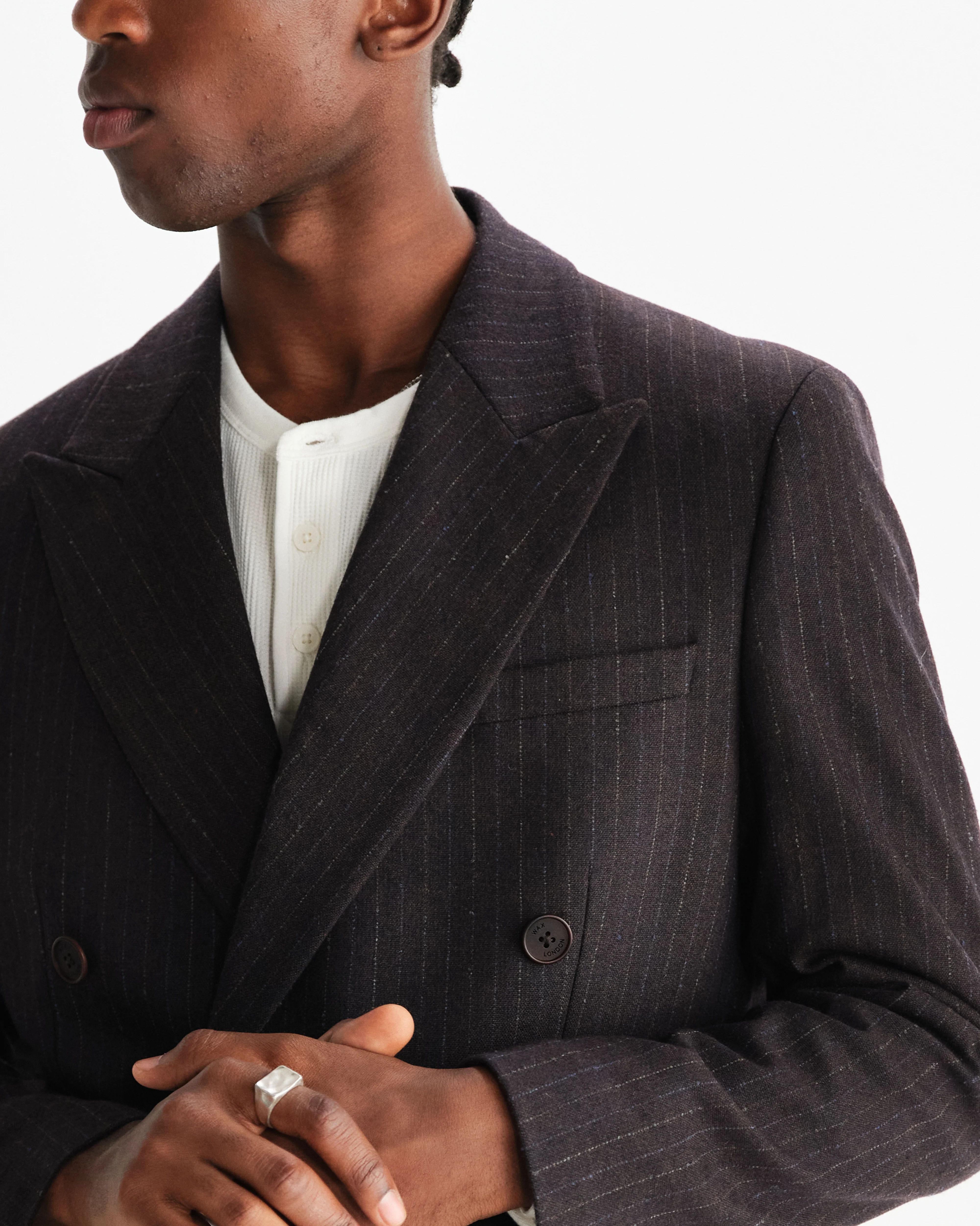 Vigo - Dark Brown Double-Breasted Wool Pinstripe Blazer - Image 3
