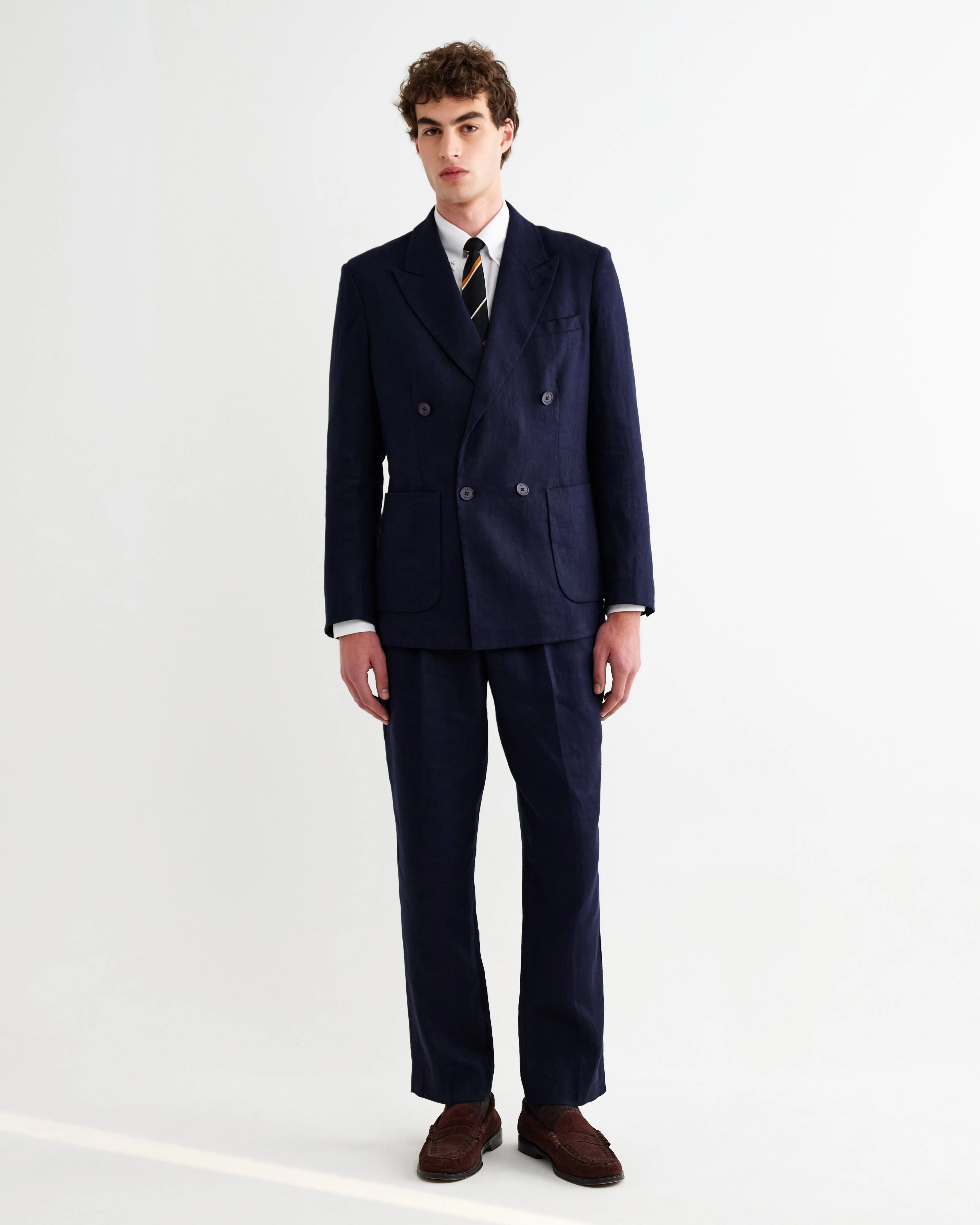 Vigo - Navy Linen Double-Breasted Blazer - Image 3