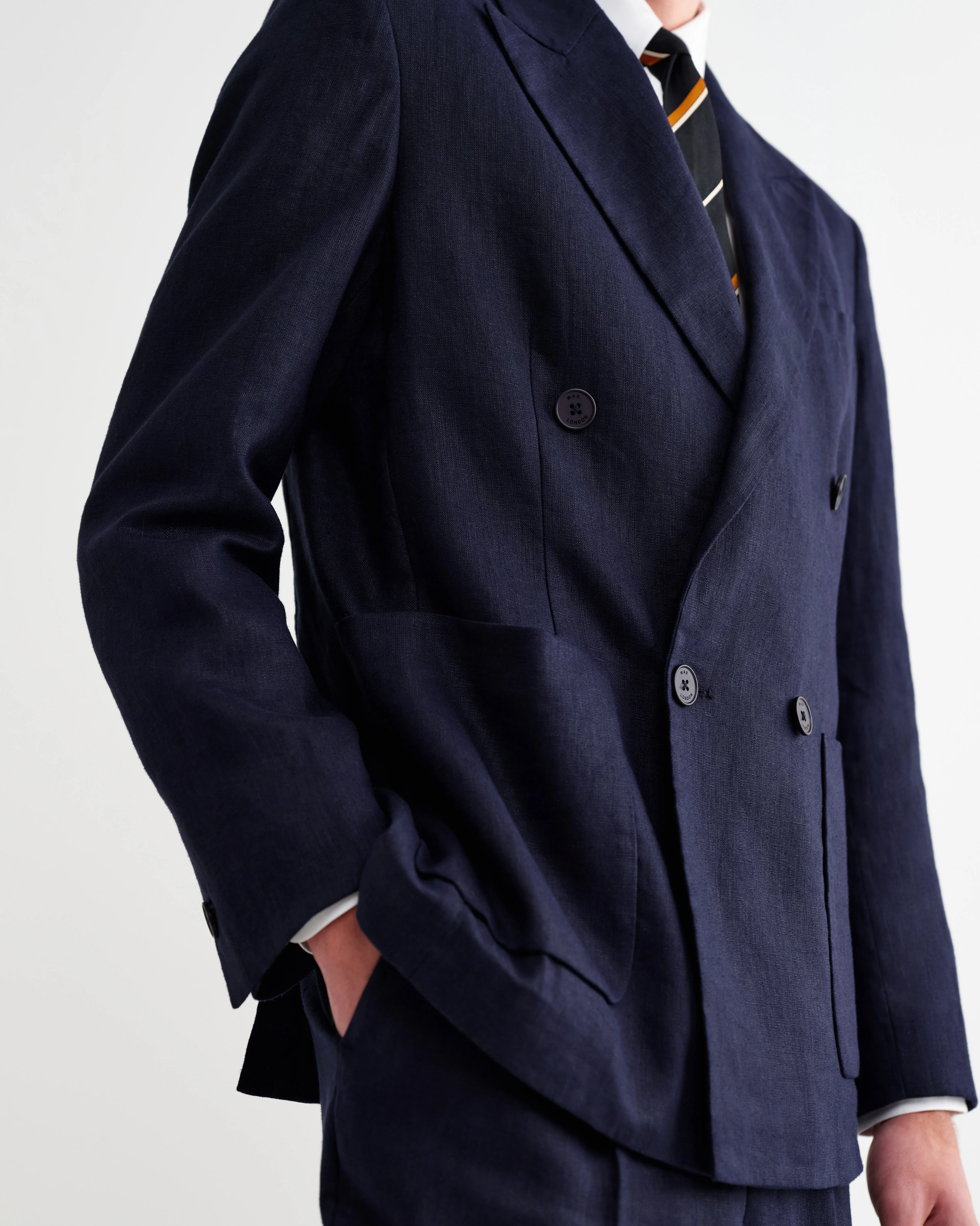Vigo - Navy Linen Double-Breasted Blazer - Image 5